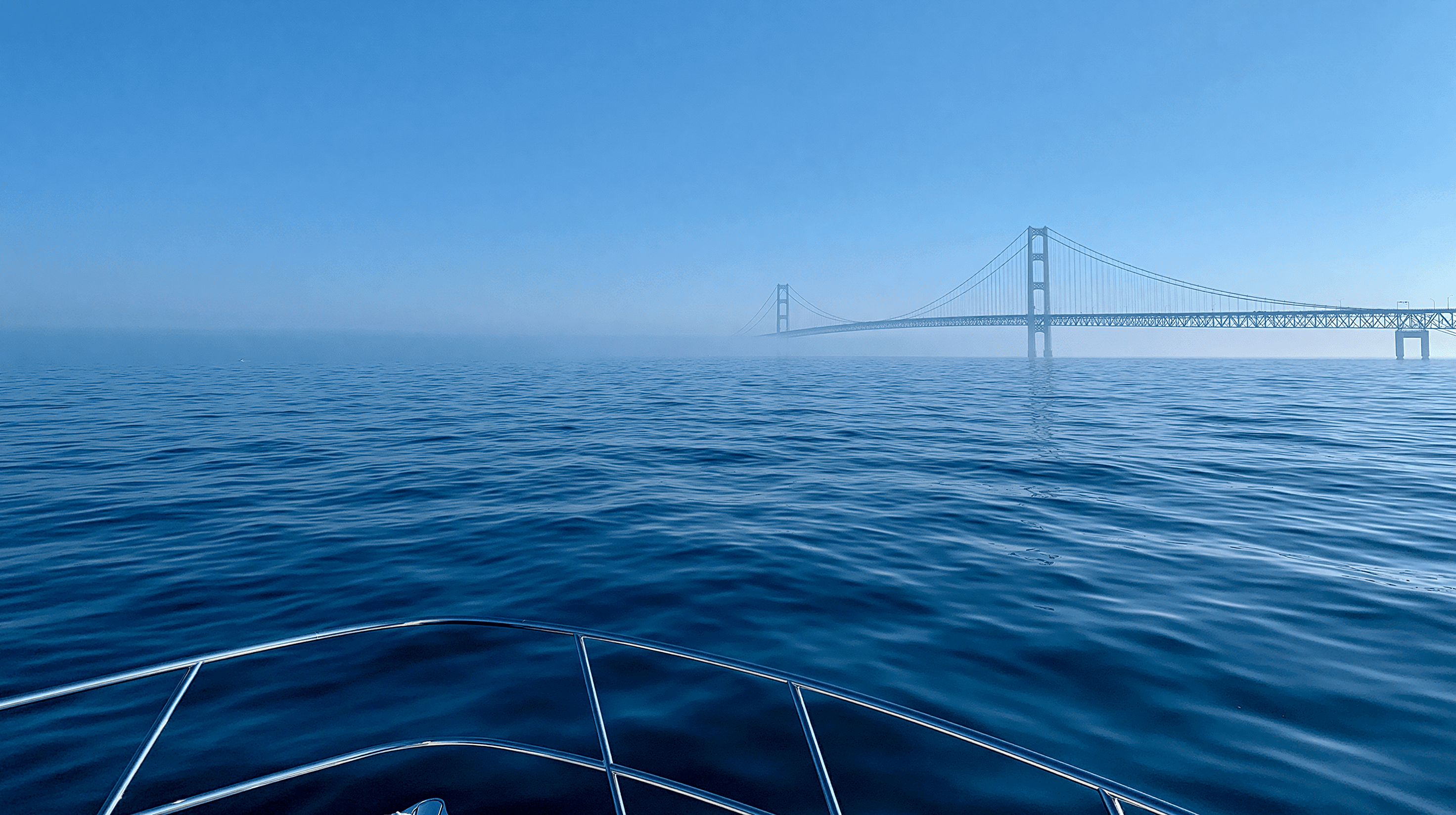 Mackinac bridge with fog