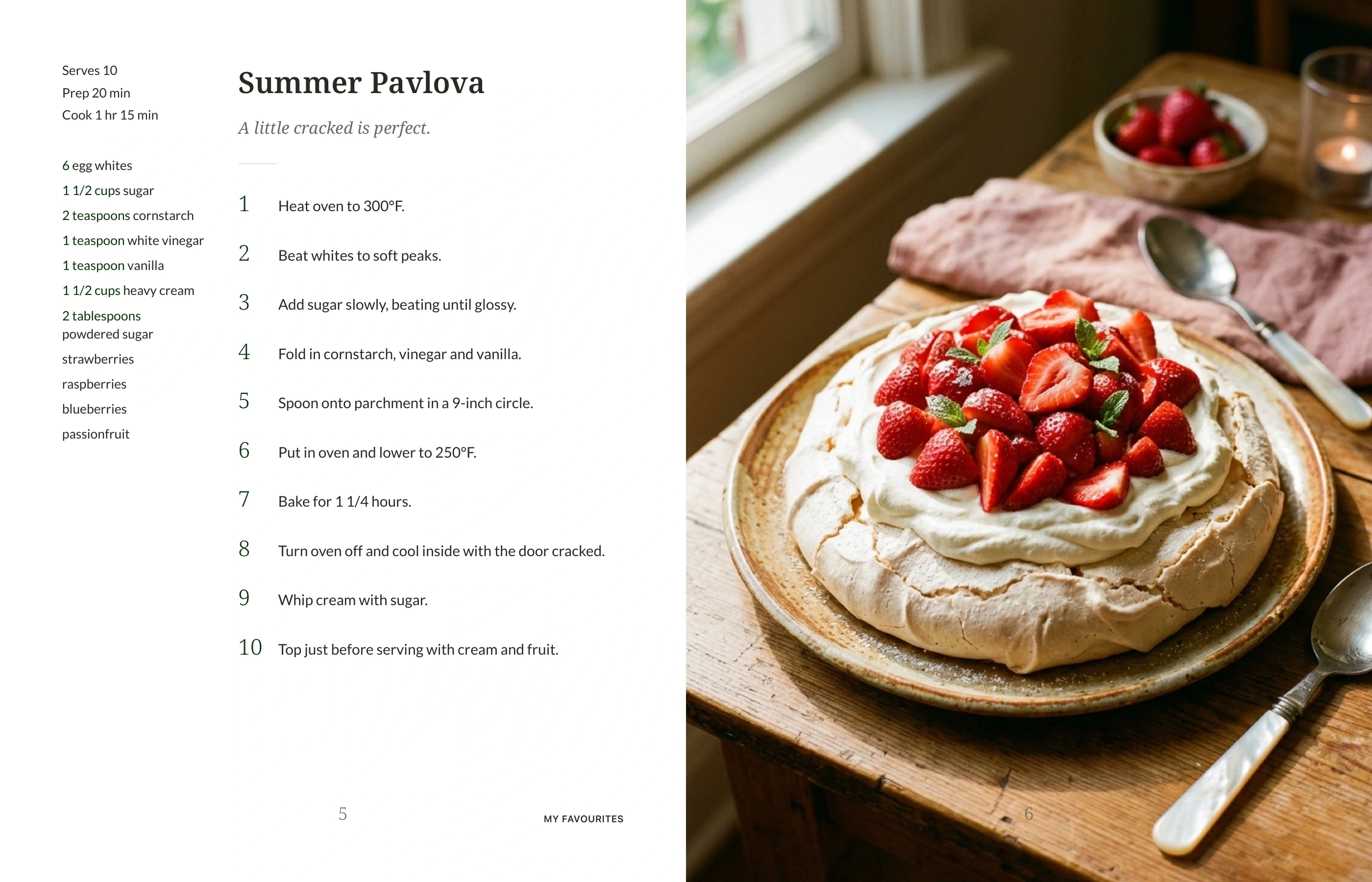 Summer Pavlova in an exported Preserved cookbook spread
