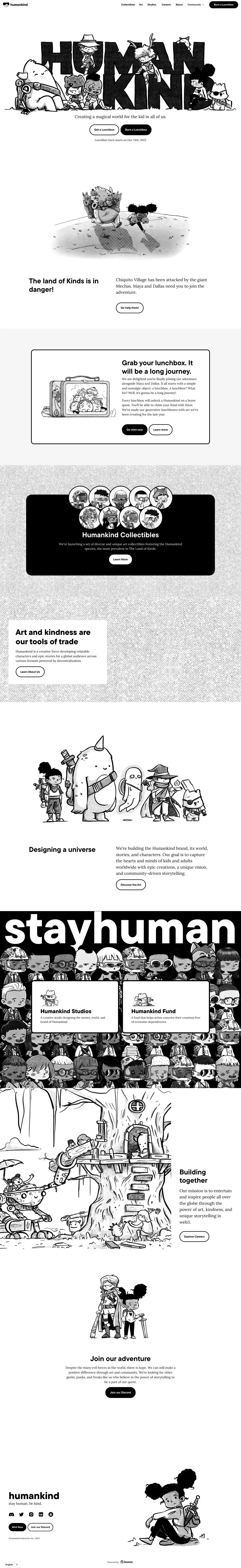 Humankind landing page screenshot showcasing Design and Art design