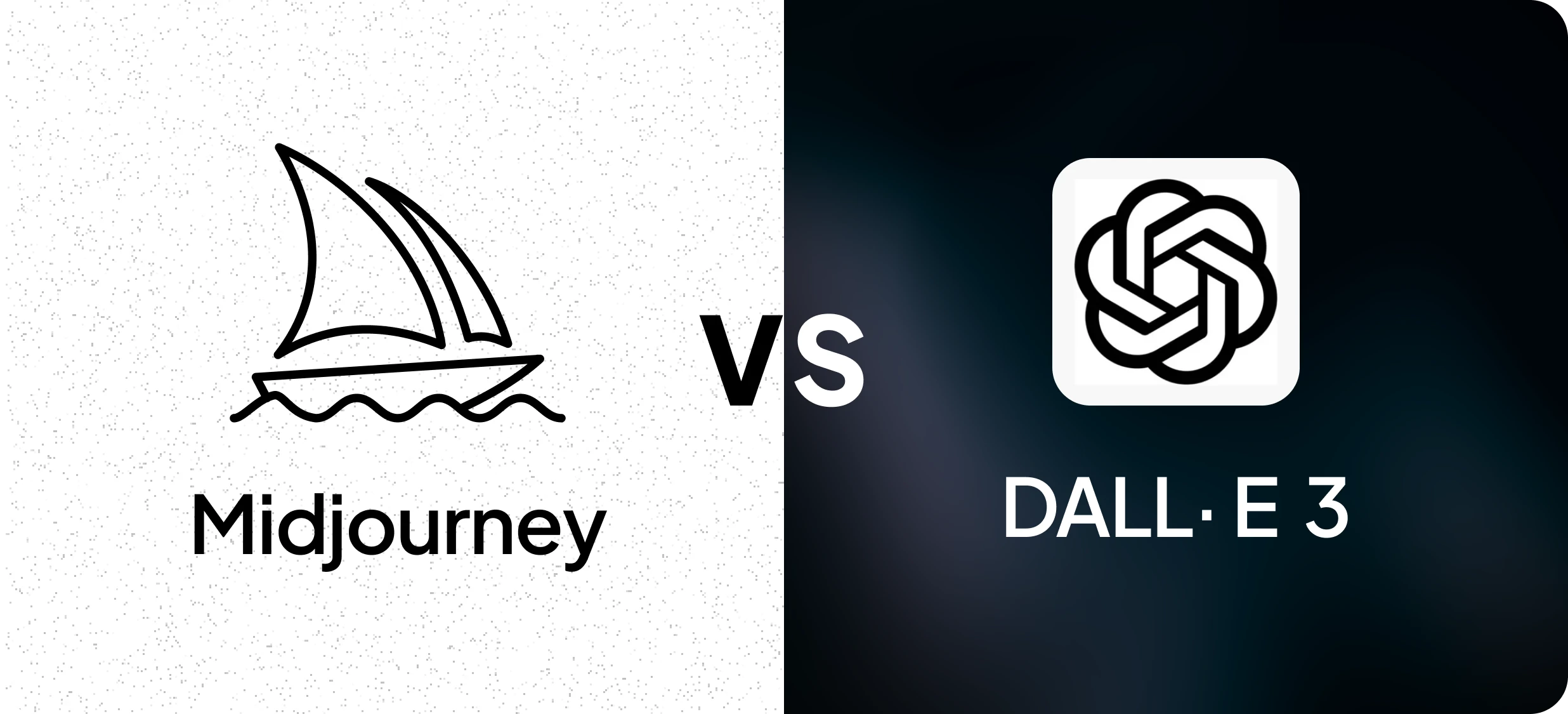 Midjourney and Dall E 3 logos in a blurred black and white background