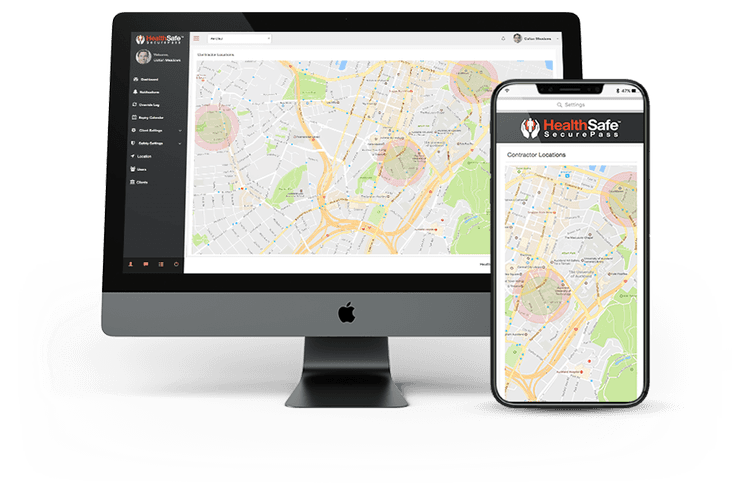 Healthsafe dashboard with map in use