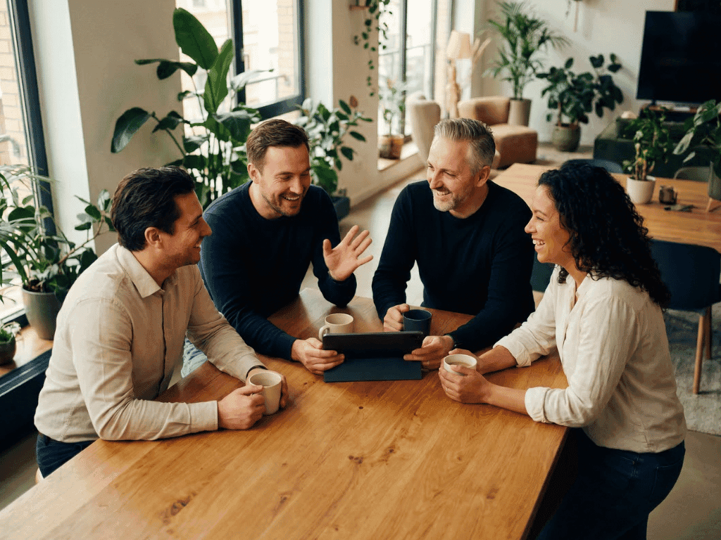 Teammeeting mit glücklichen Mitarbeitern