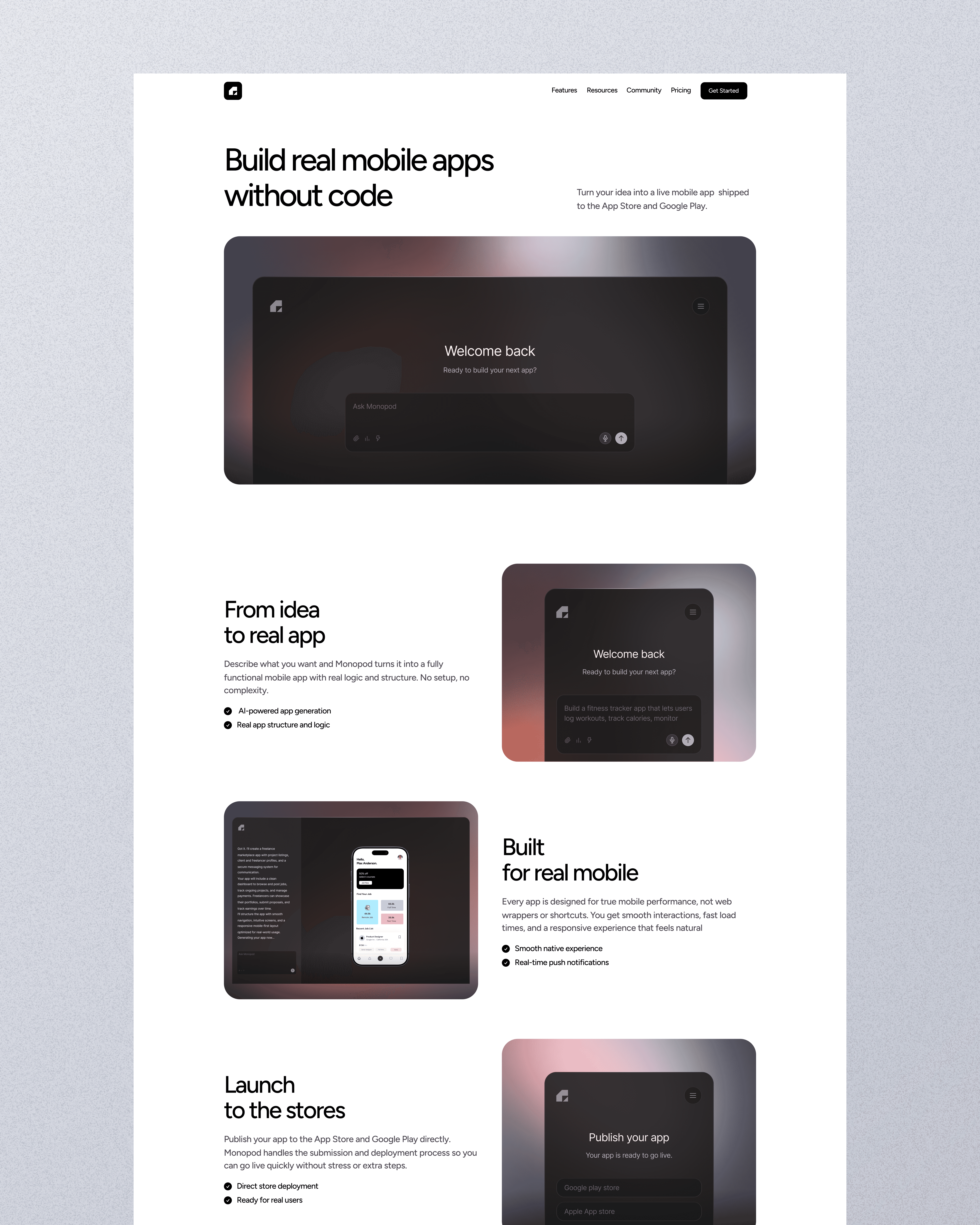 Explore menu interface with labeled icons for Blog, Brand Assets, FAQ, and Help & Support, featuring a minimalist design with distinct color-coded symbols for easy navigation.