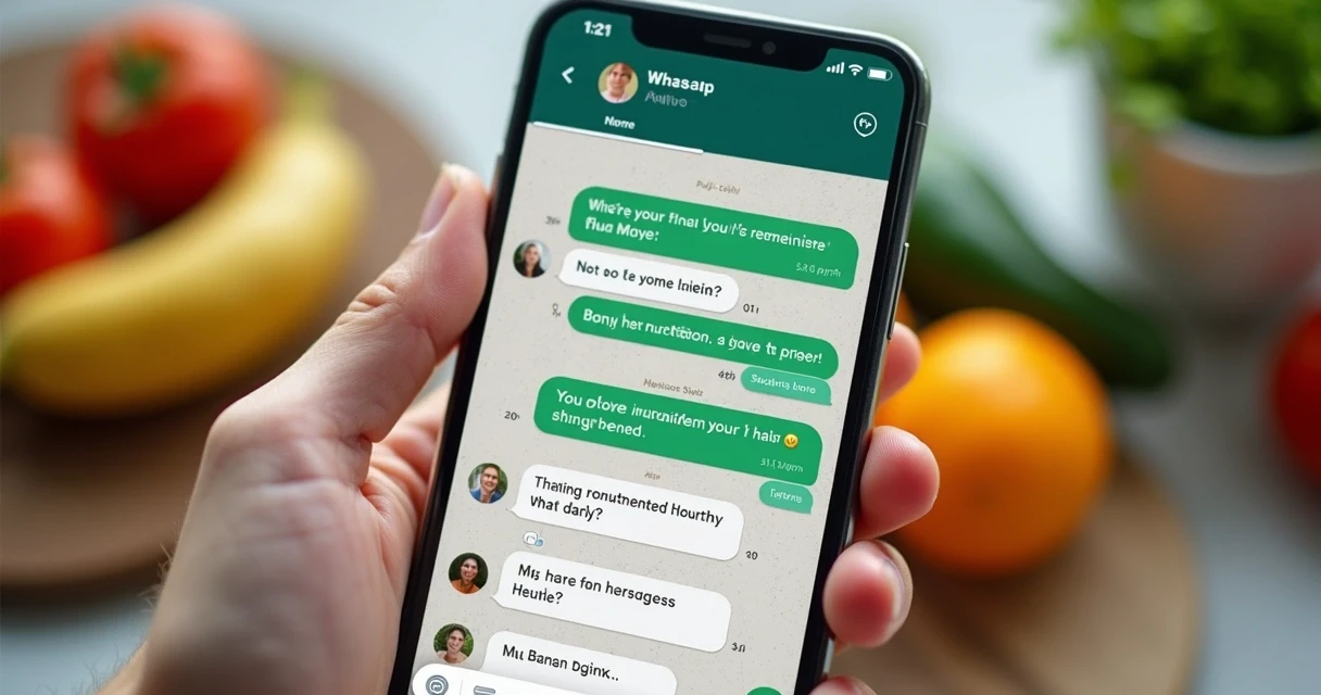 Interface de conversa do WhatsApp com lembrete nutricional personalizado 