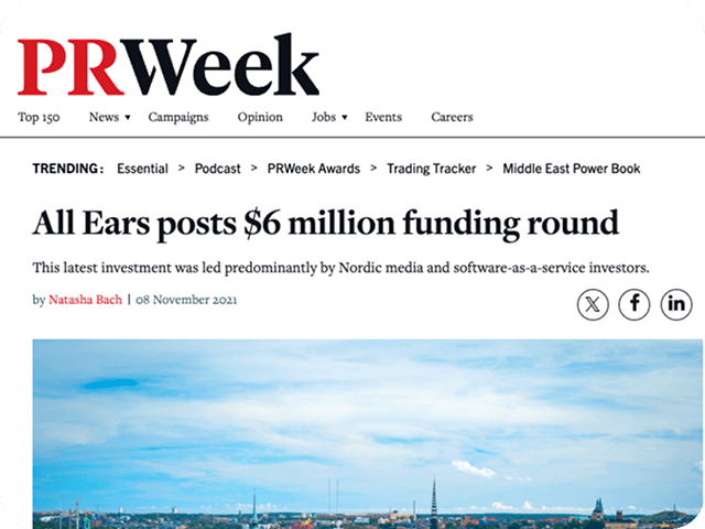 PRWeek on All Ears new funding