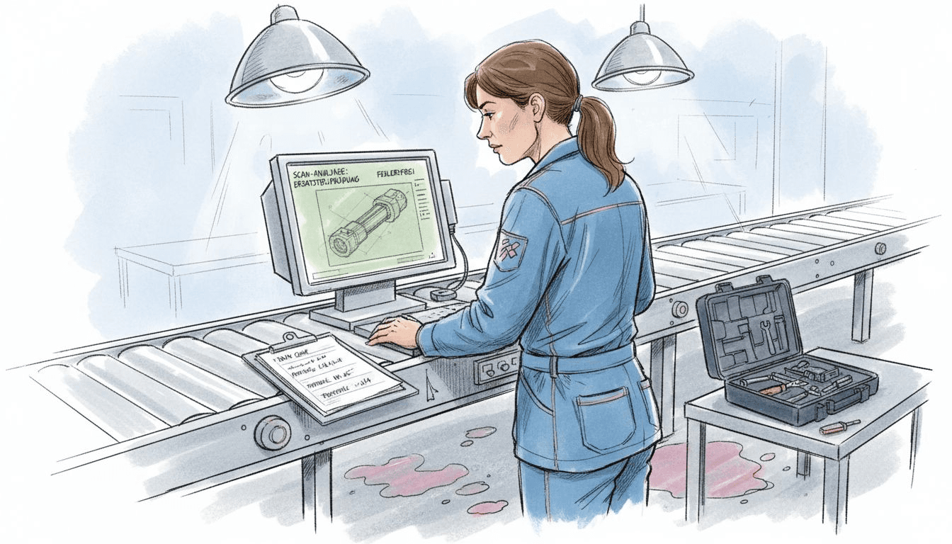 Eine Ingenieurin überprüft den Einsatz von KI-gestützten Scans in der Produktionshalle.