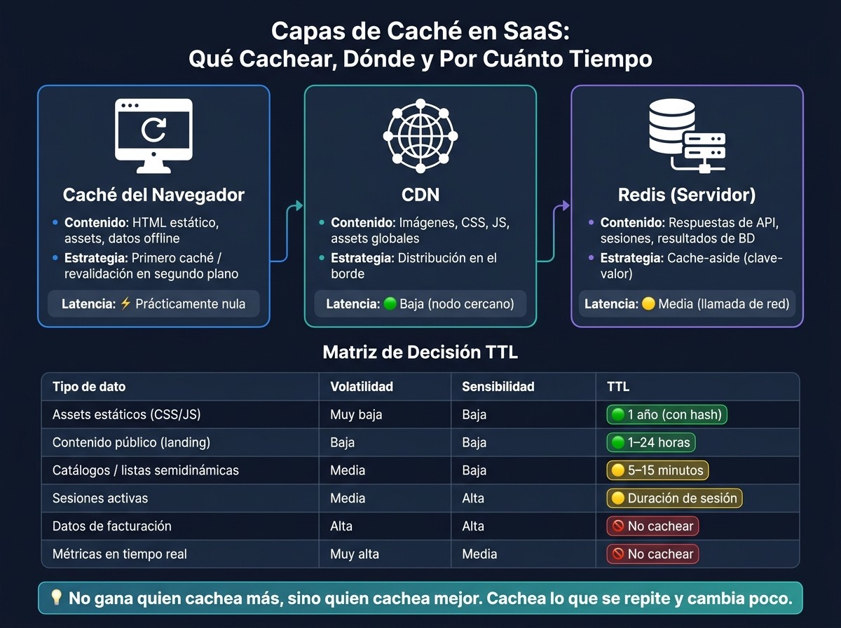 Capas de Caché en SaaS: Qué Cachear, Dónde y Por Cuánto Tiempo