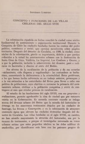 Concepto y funciones de las villas chilenas del siglo XVIII