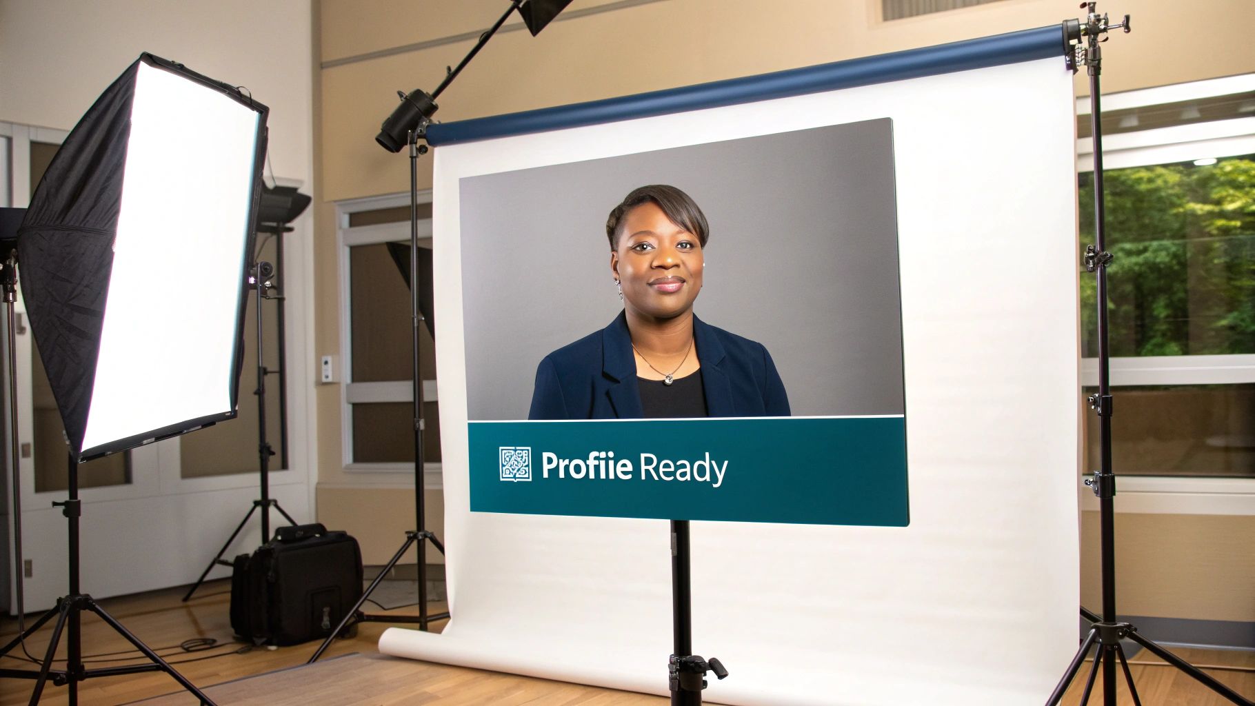 A professional headshot next to a well-designed LinkedIn background banner