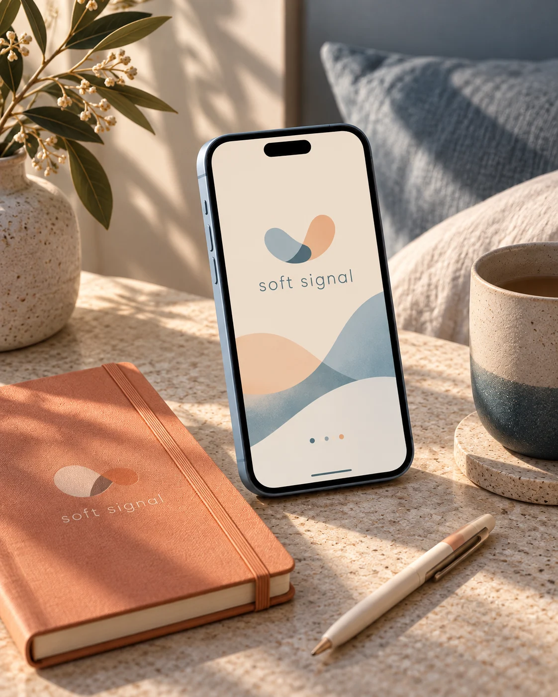 Soft Signal — app welcome screen brand application