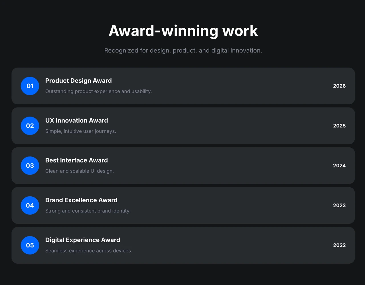Framer Dark Award Section - Frameblox UI