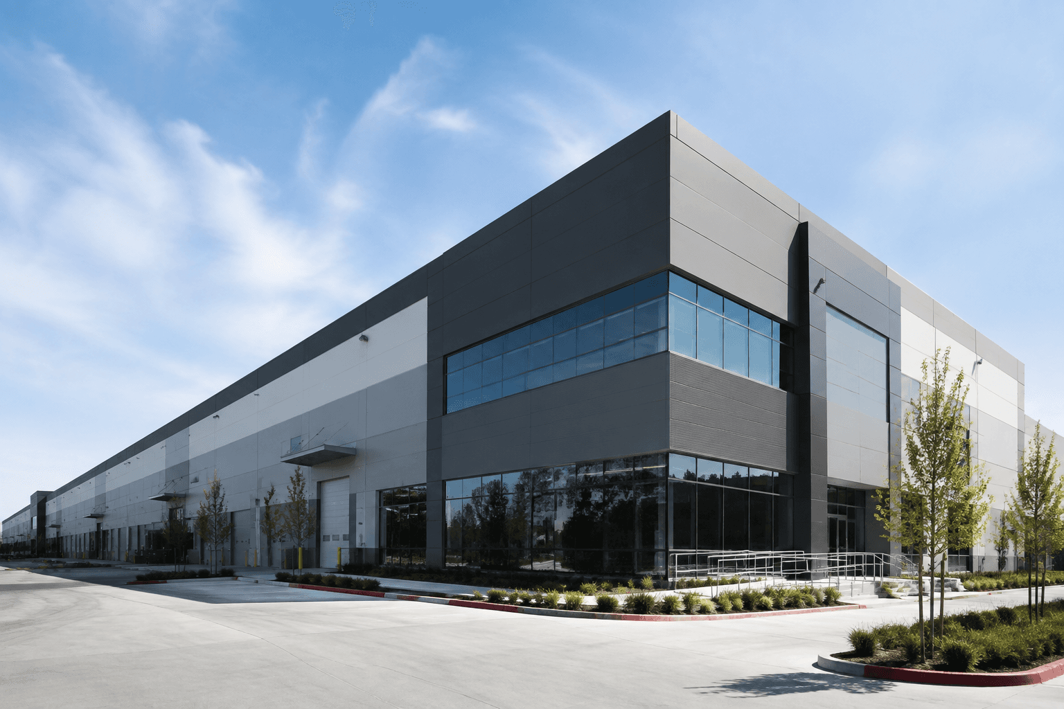 Modern industrial logistics building exterior