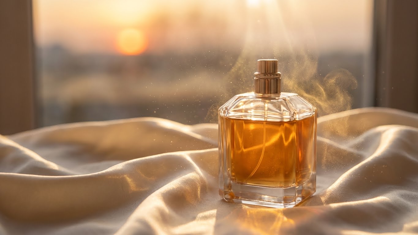 beauty products with a light green background