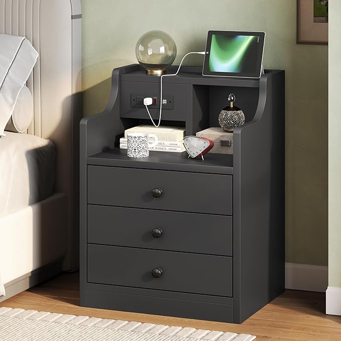 3 drawer nightstand with charging station – A stylish and functional furniture piece, perfect for any modern home.