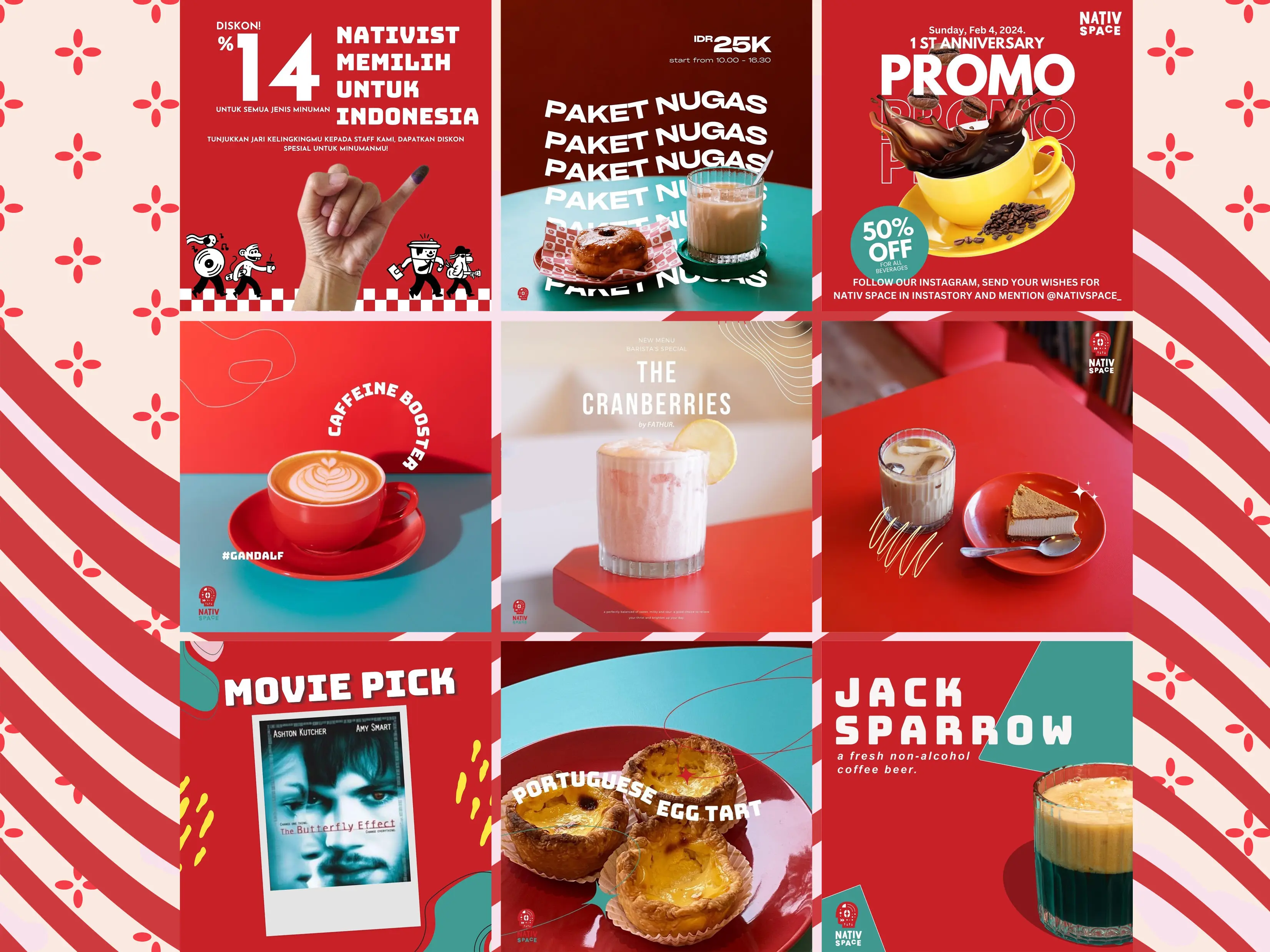 Neobrutalistic Instagram posts with bold typography for cafe