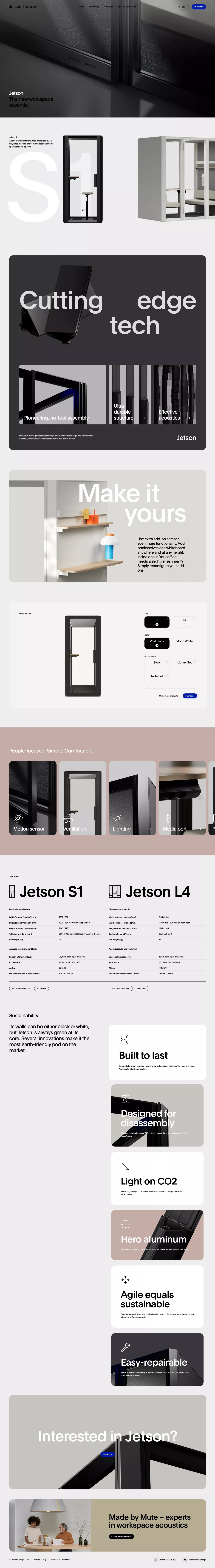 Jetson by Mute - The new workspace essen landing page screenshot showcasing Design and Tech design