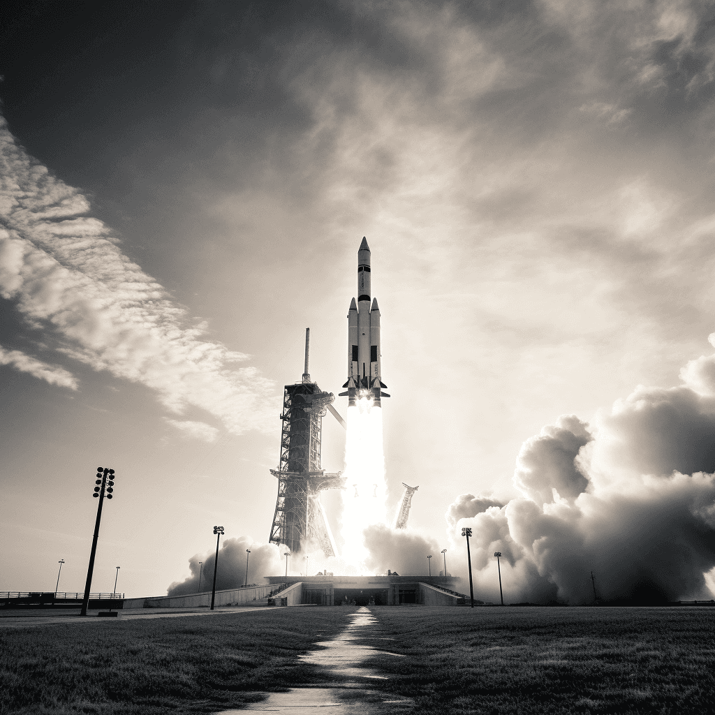 Rocket launching, black and white