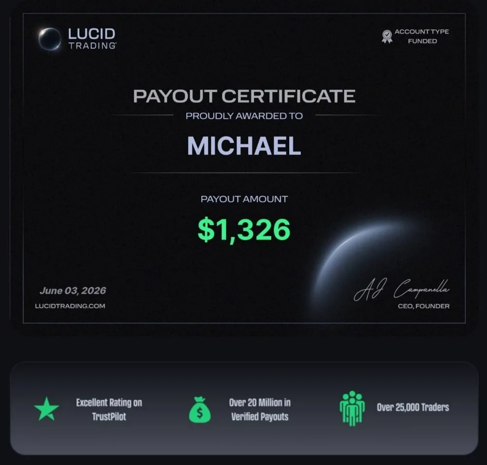 Preuve de payout Lucid Trading d'un membre LST