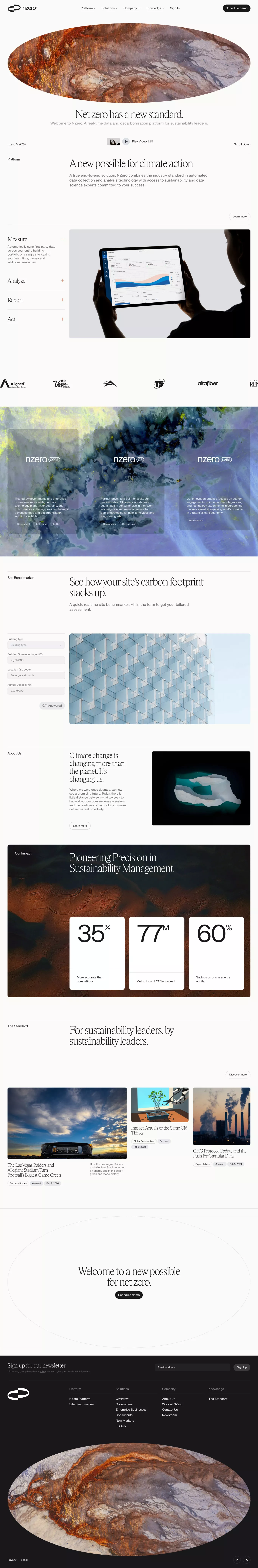Net zero has a new standard. landing page screenshot showcasing Tech and Nature design