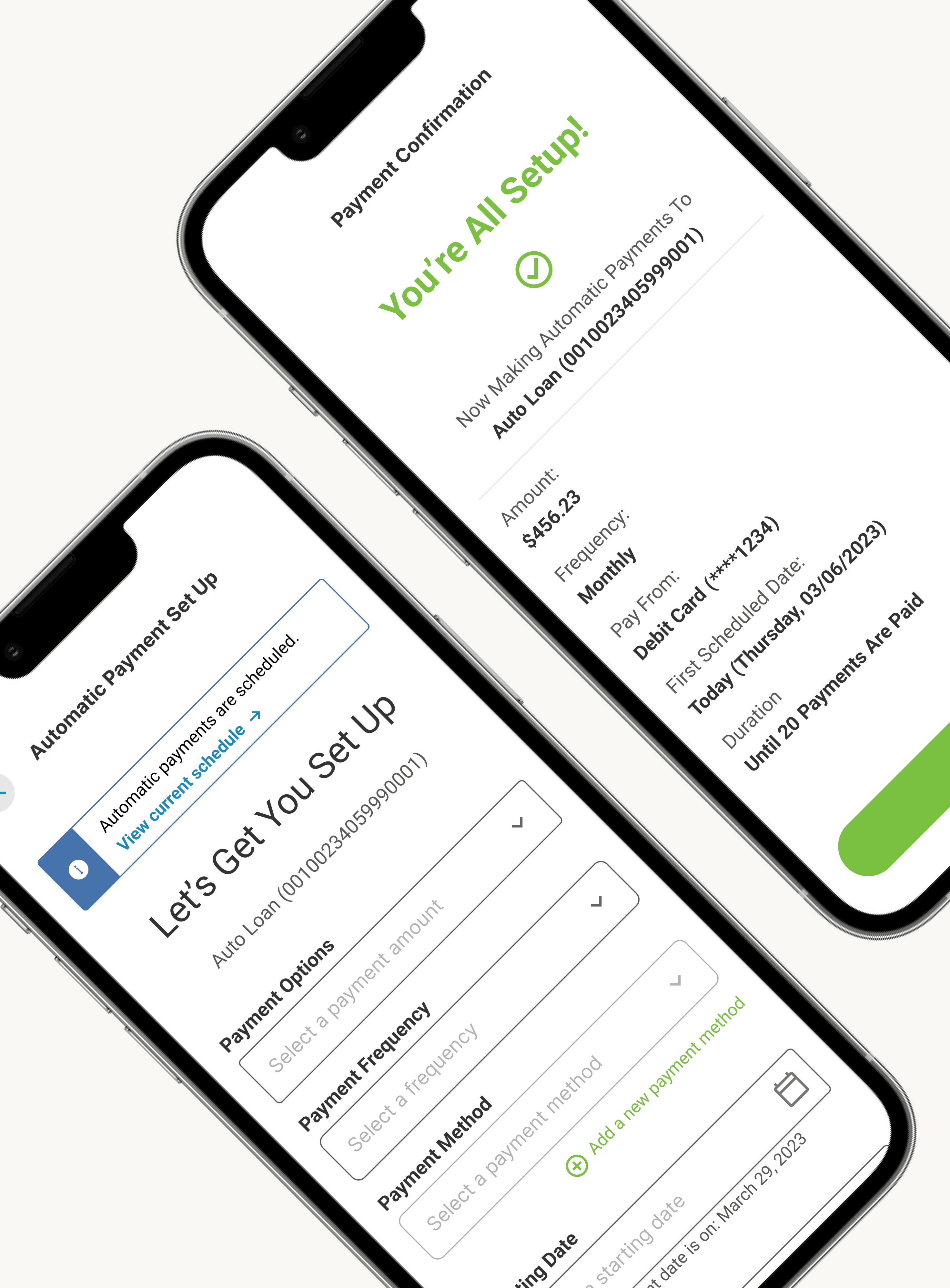 image containing two phones with mobile screens related to the online banking project at Crescent Bank