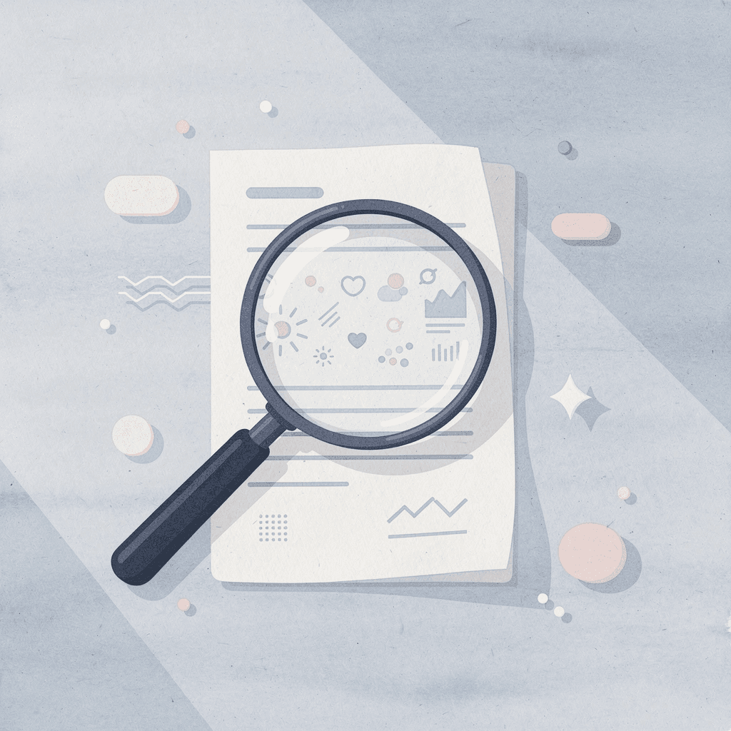 Magnifying glass examining a product box representing quality inspection