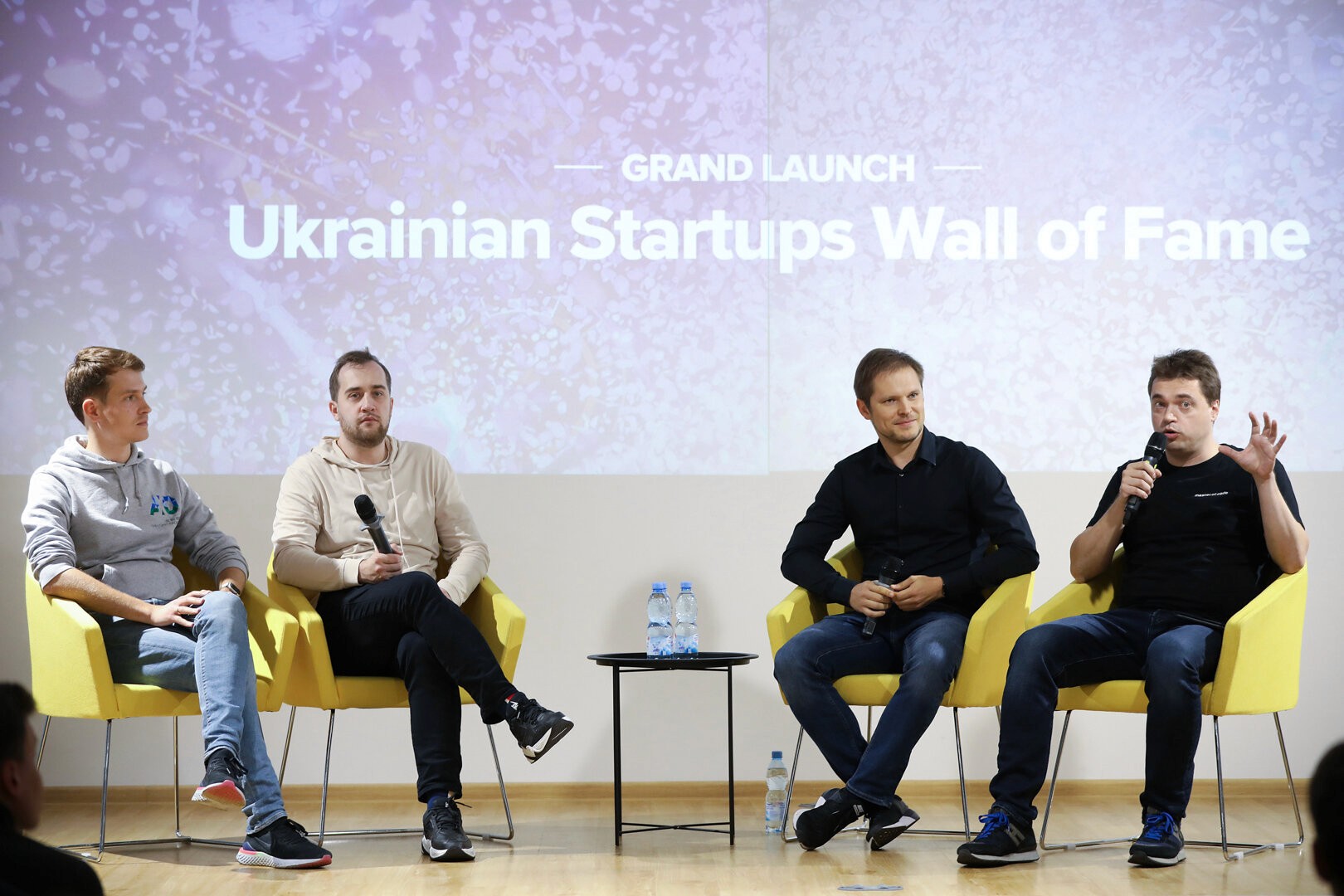  George Zaremba, Pavel Karagjaur, Igor Zhadanov, and Ivan Pogrebnyak during the panel discussion within  Grand Launch of Ukrainian Startups Wall of Fame  