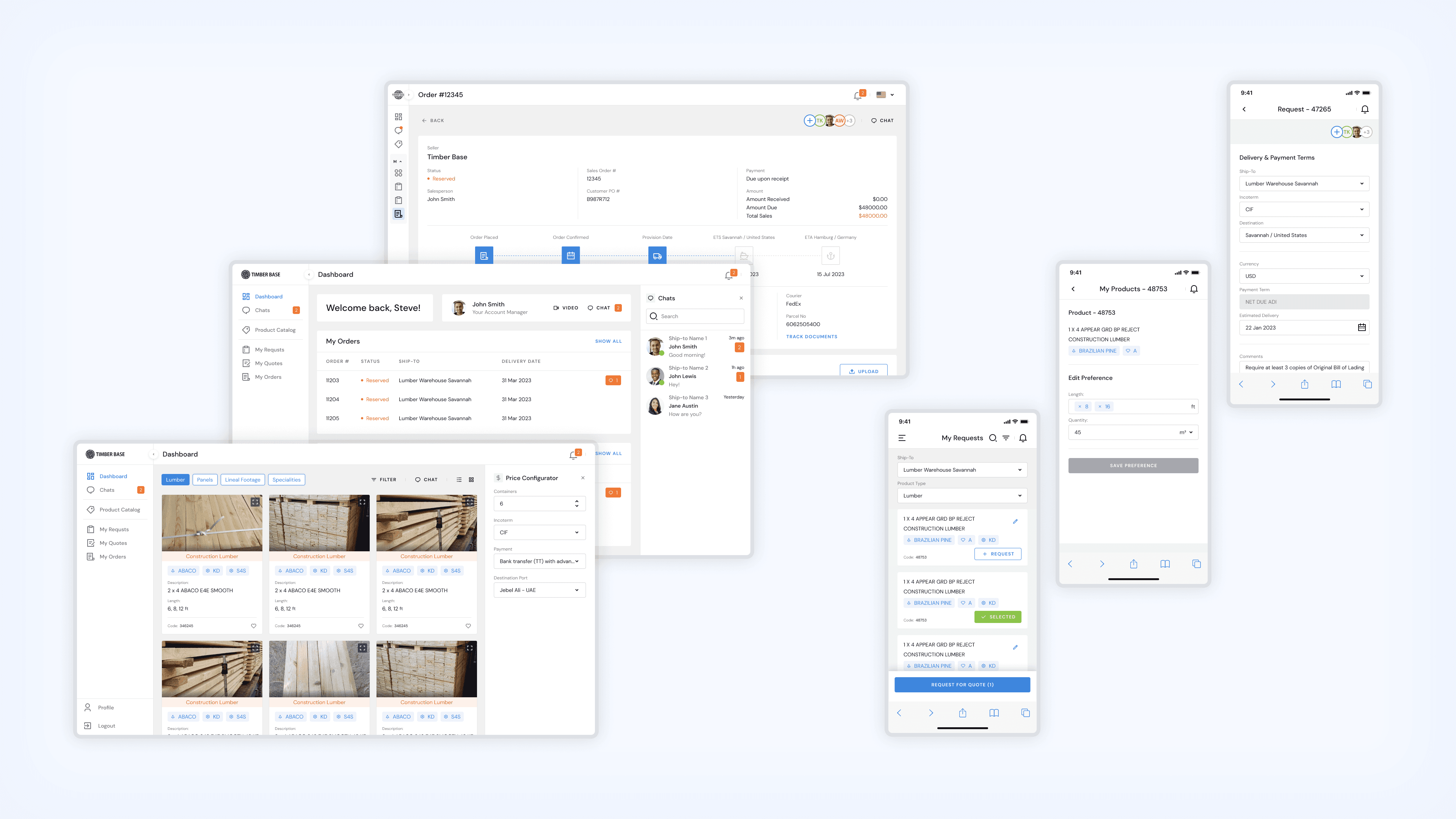 Screenshots of the TimberBase™ app