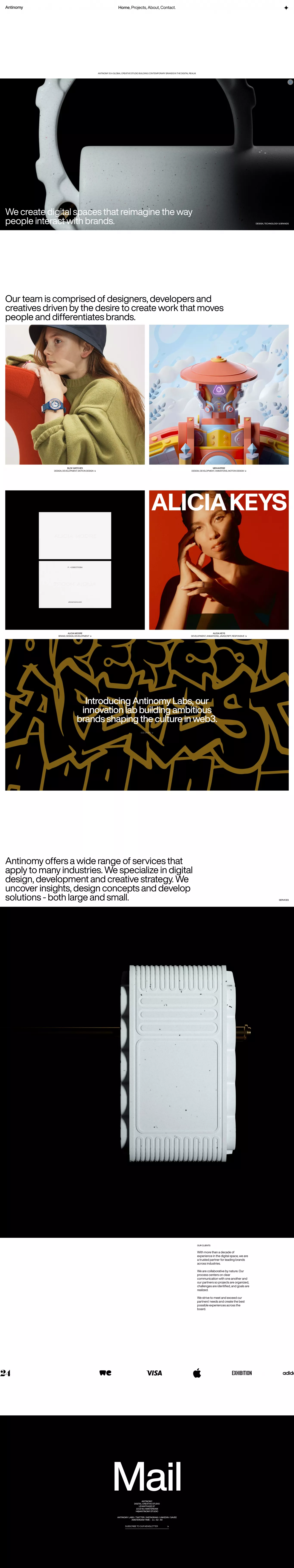 Antinomy Studio portfolio page screenshot showcasing Design and Tech design