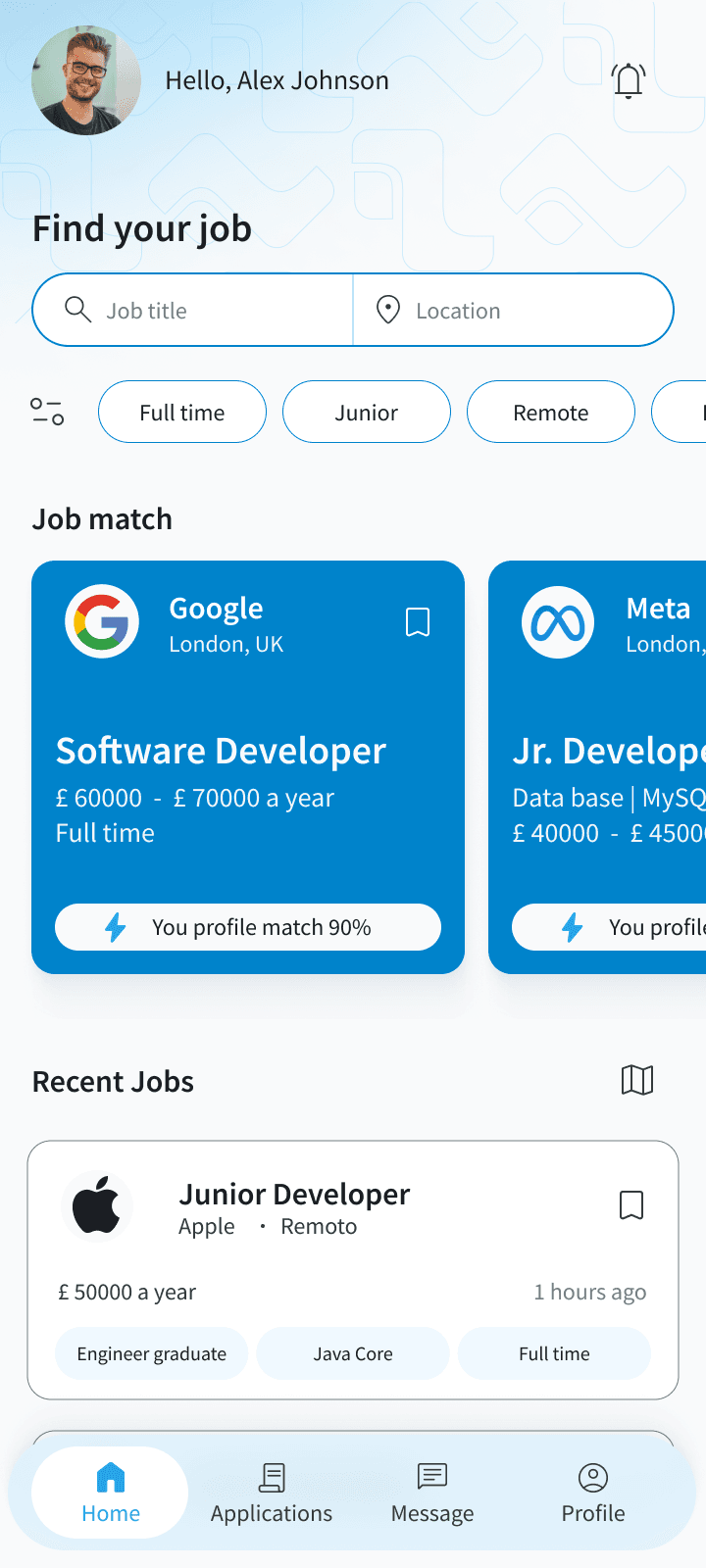 Wireframe — job search screen