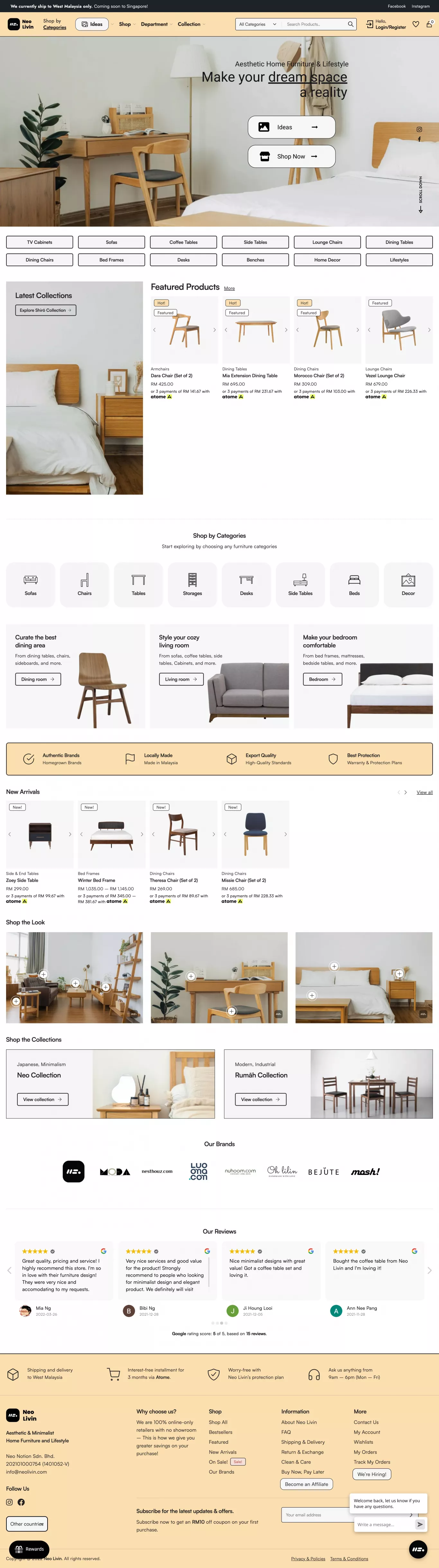 Aesthetic Home Furniture & Lifestyle Pla ecommerce page screenshot showcasing Design and Furniture & Interiors design