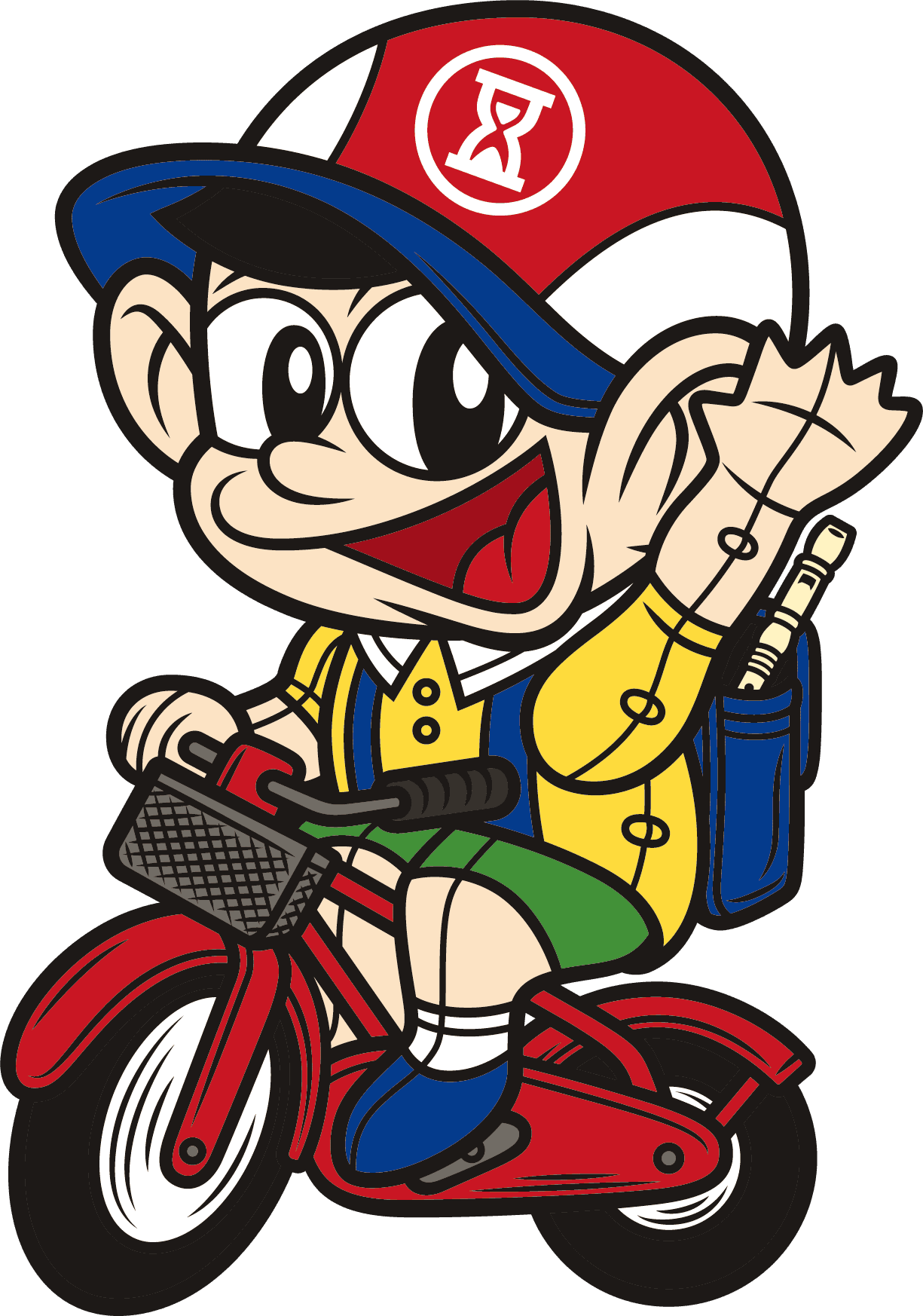 illustration of a dollar shaped character on a skateboard