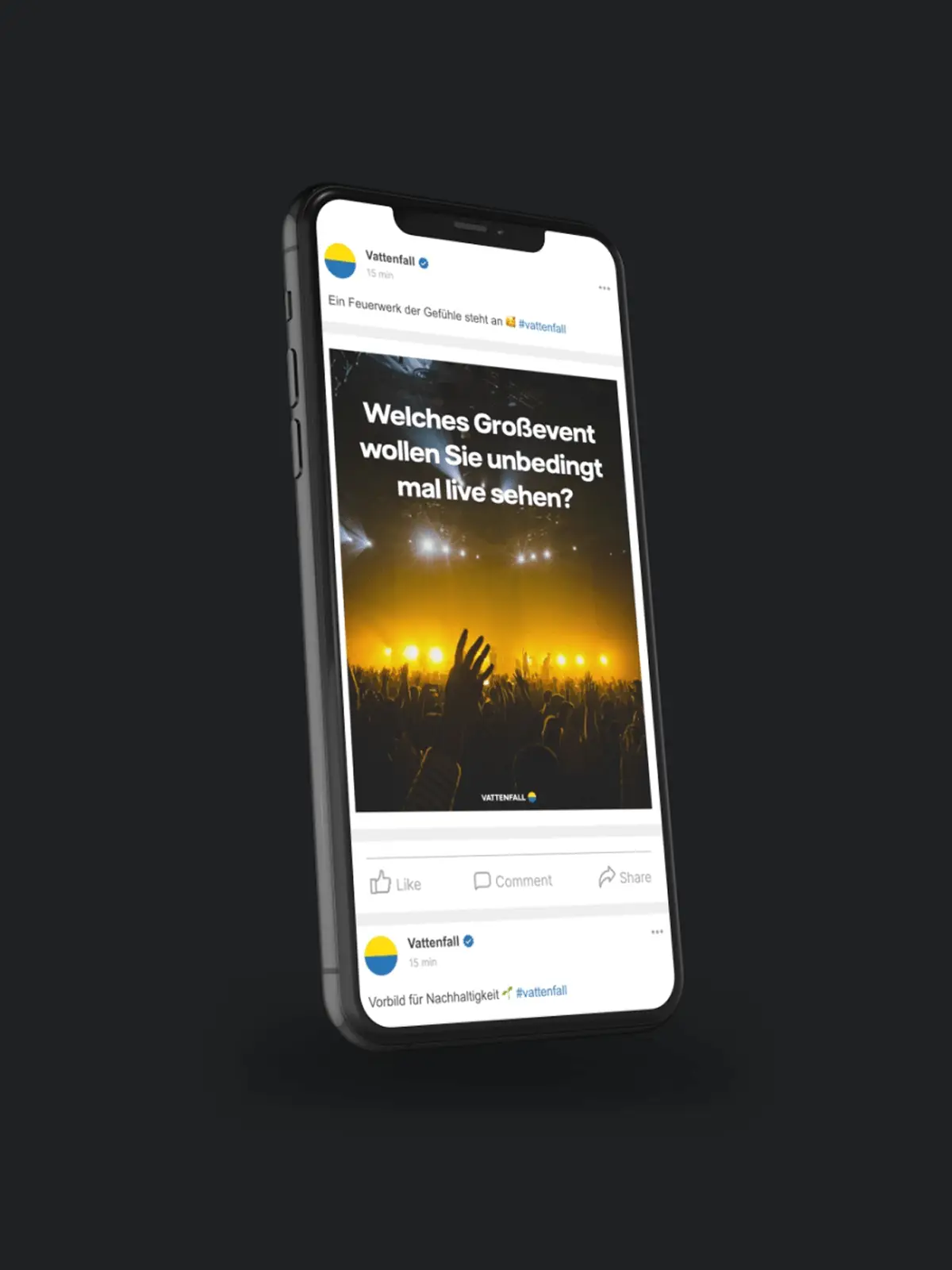 Organischer Social media Post unseres Kunden Vattenfall