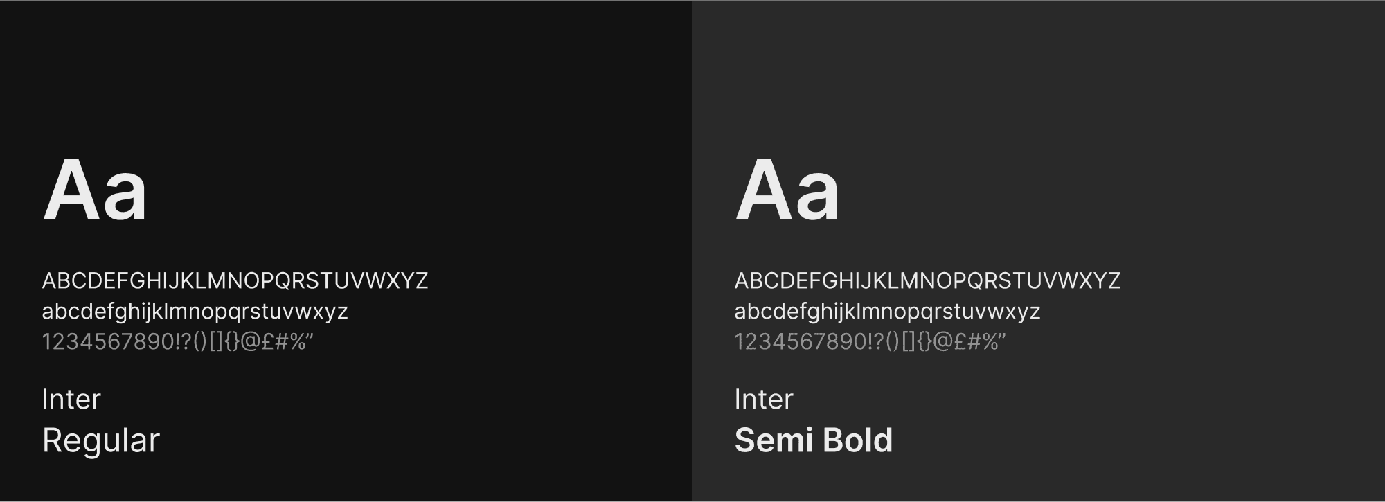 Text used in the app on dark backgrounds, inter regular and semi bold
