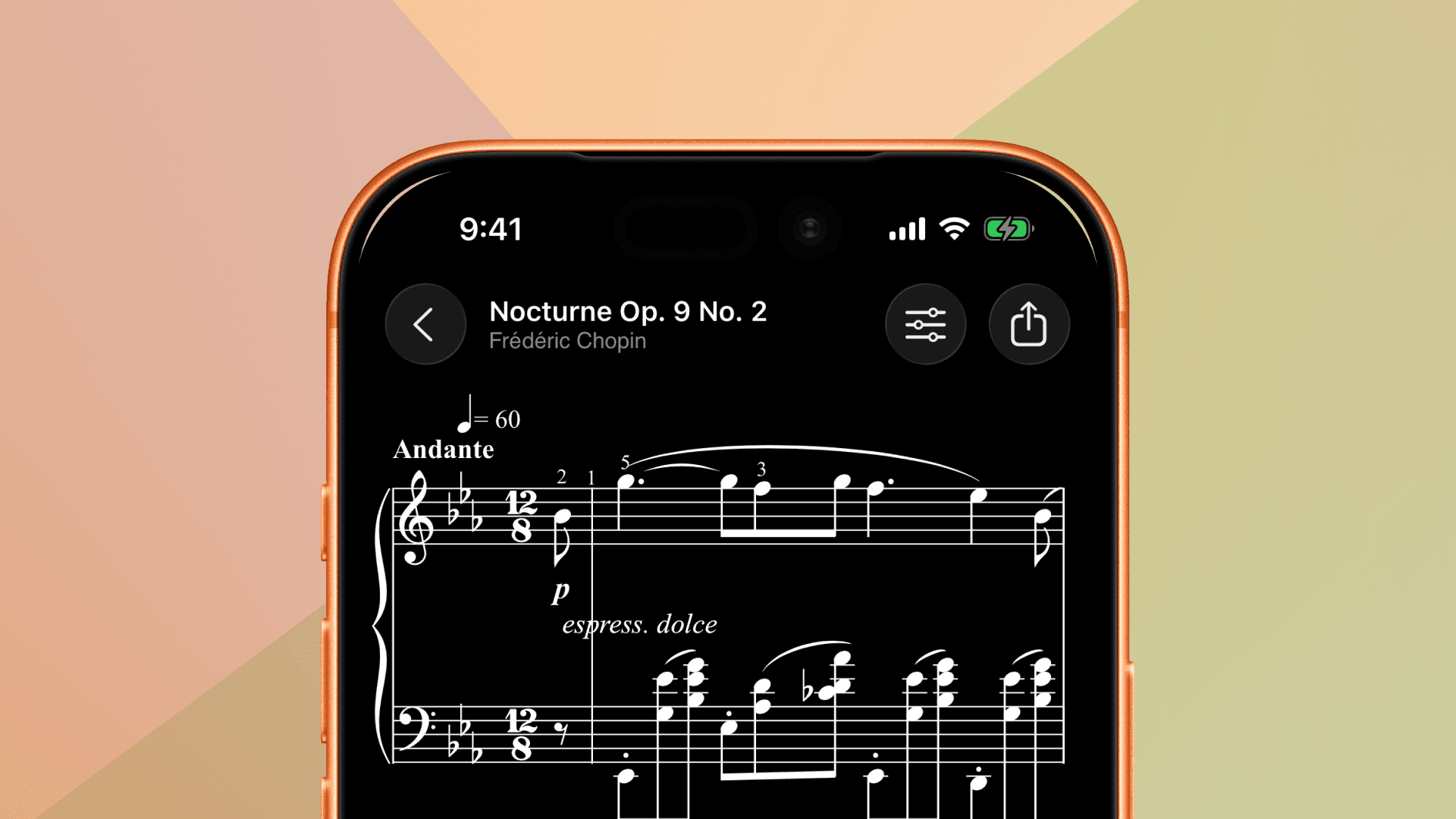 Phone displaying music notation