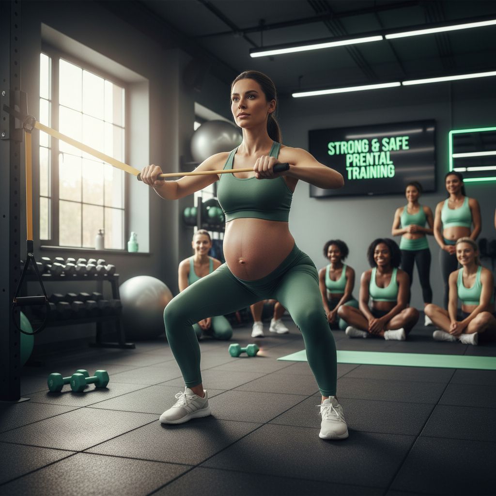 Pregnant woman safely performing strength training exercises with modifications