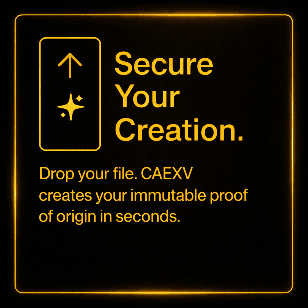 CAEXV interface card showing secure file upload and proof of origin creation.