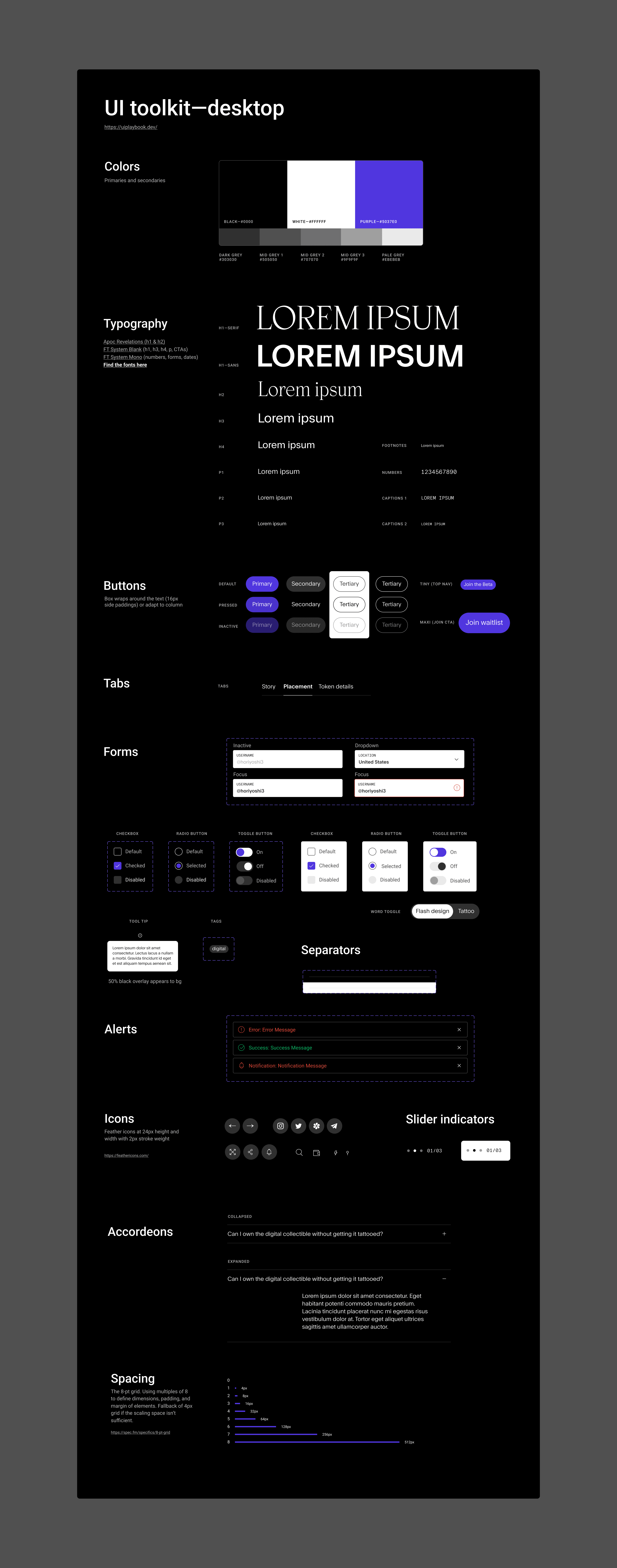 INKOLLECTORS UI toolkit product design on Figma.
