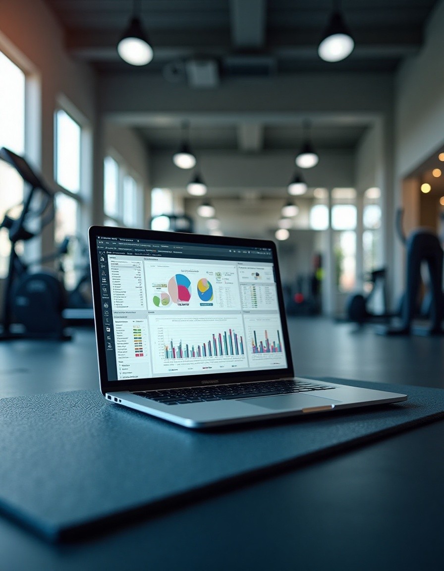 ten fld nyc trainer making fitness program on laptop