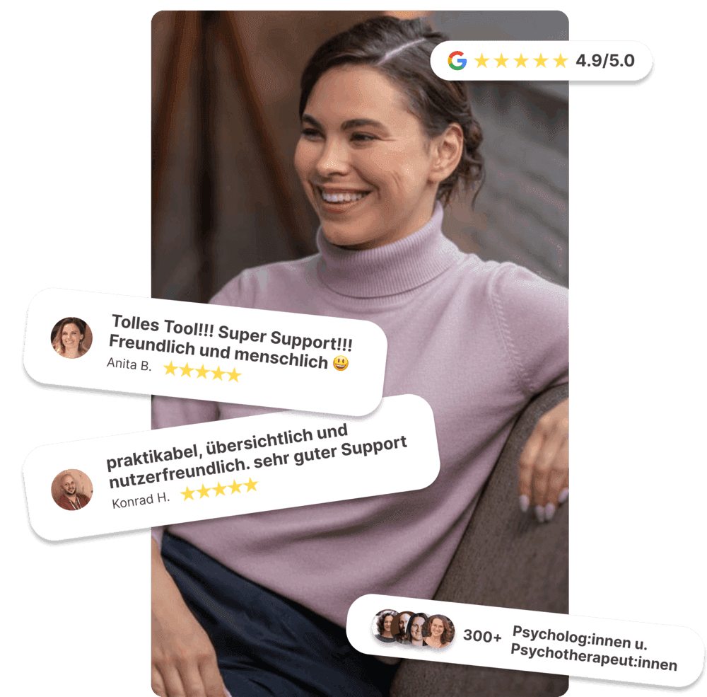 Bild einer entspannten Psychotherapeutin mit freudio