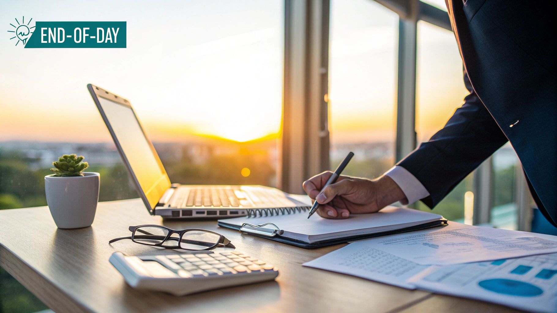 Infographic showing key data about End-of-Workday Reflection (4 PM-6 PM)