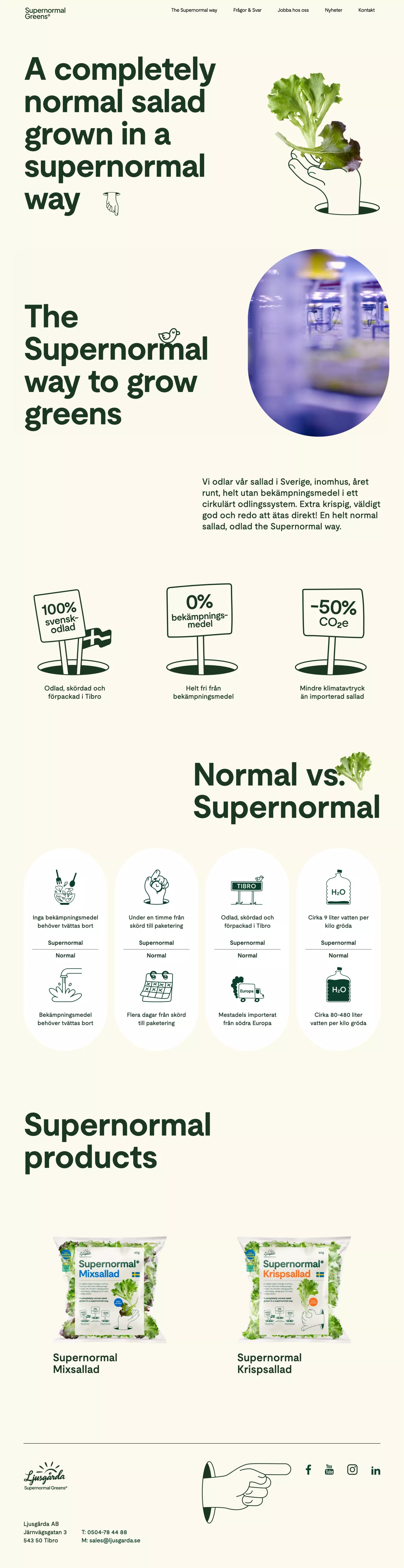 Supernormal Greens landing page screenshot showcasing Food & Drinks and Nature design