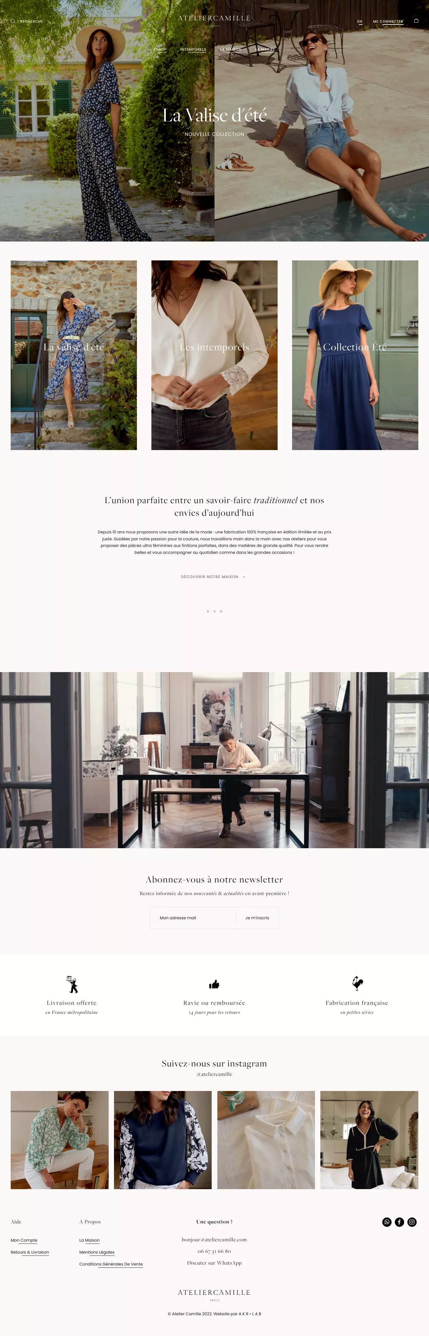 Atelier Camille – Des créations emblémat ecommerce page screenshot showcasing Fashion and Ecommerce design