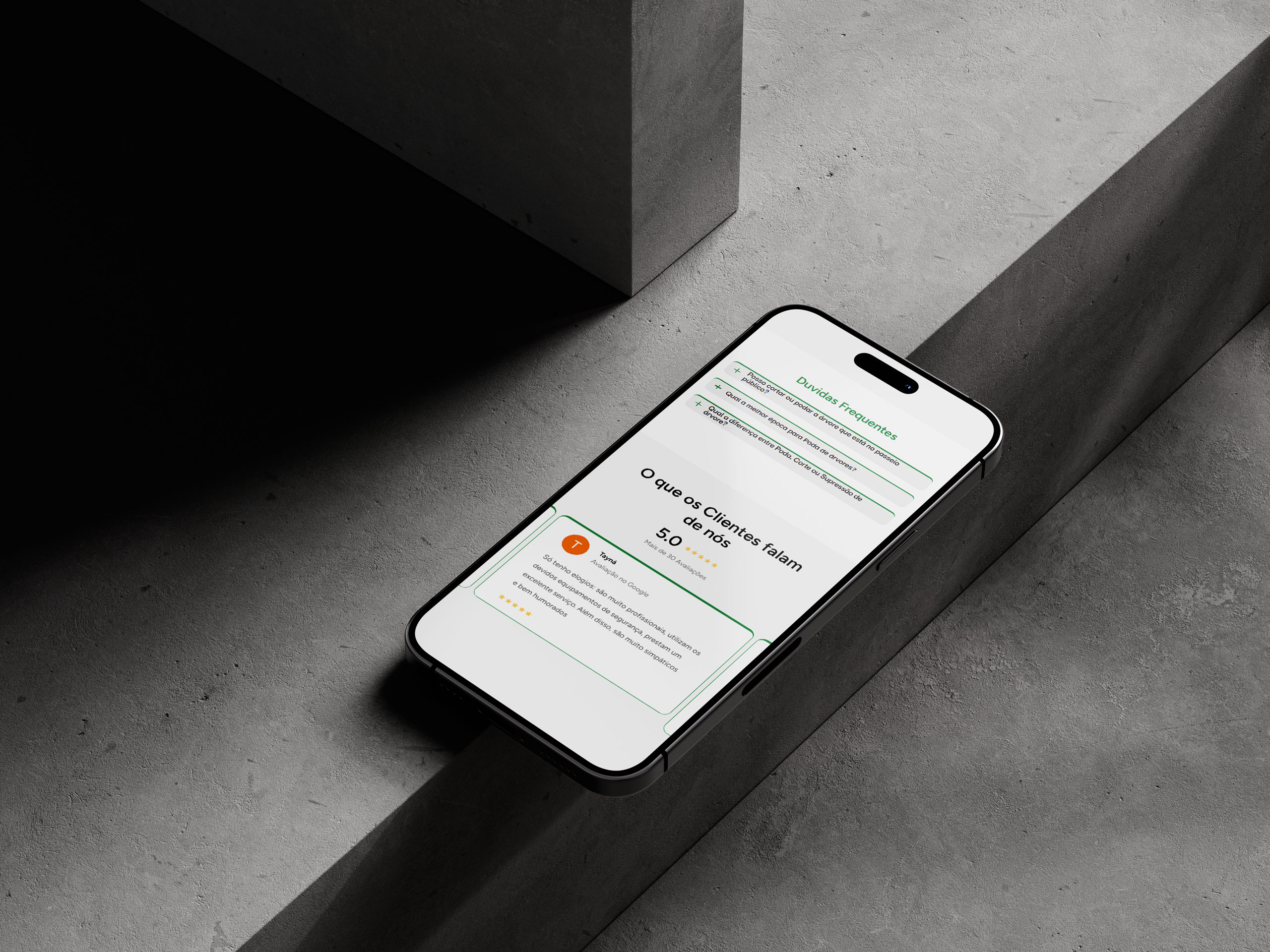 Pagina avaliação de clientes site MB Podas em um celular