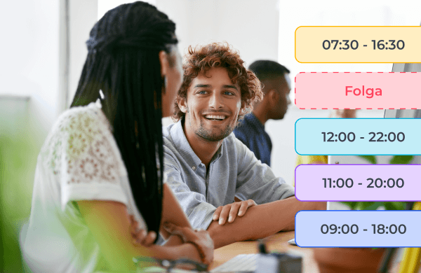 Pessoas falando sobre o turno de trabalho