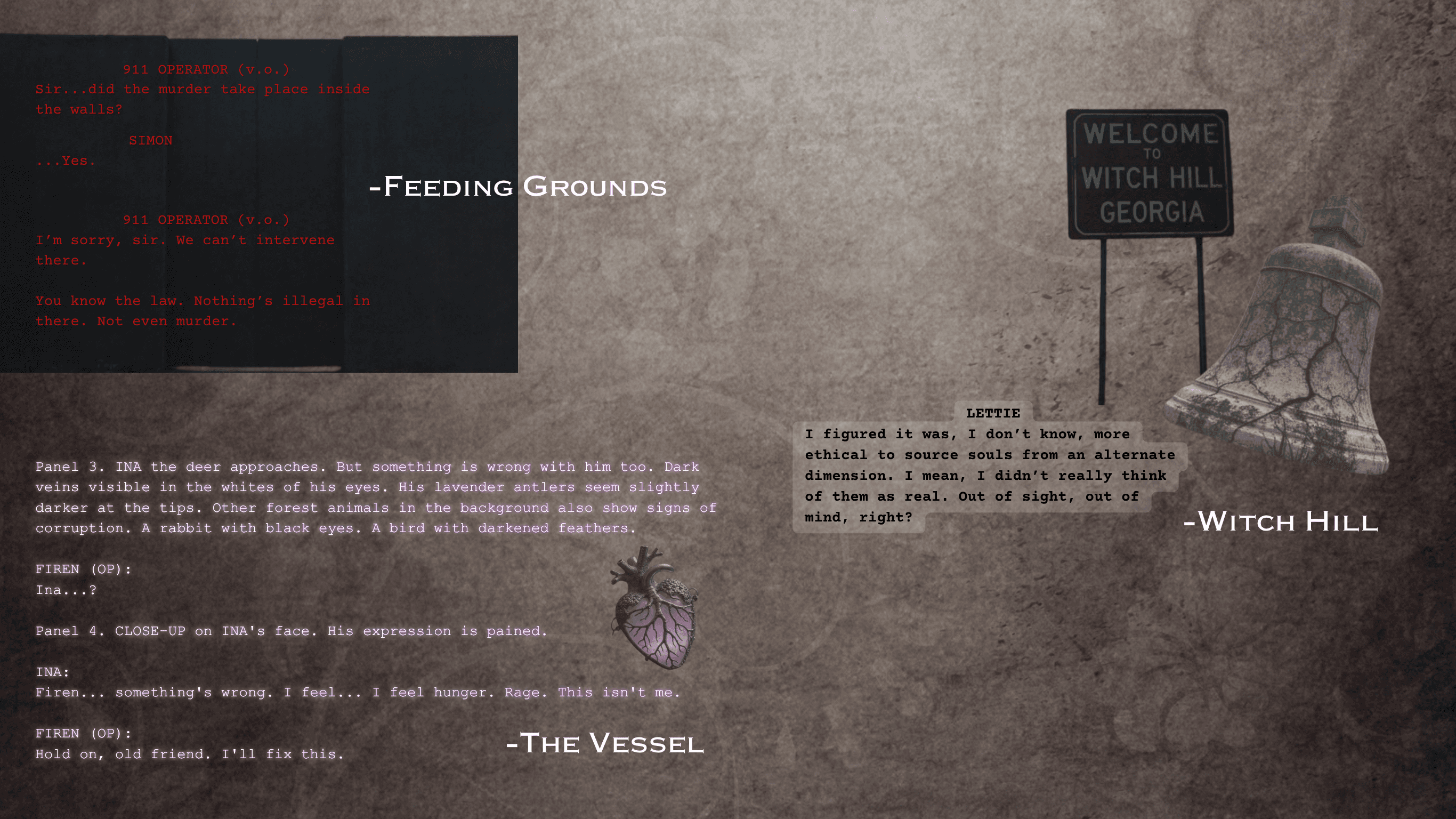 a background featuring quotes and concept images from works