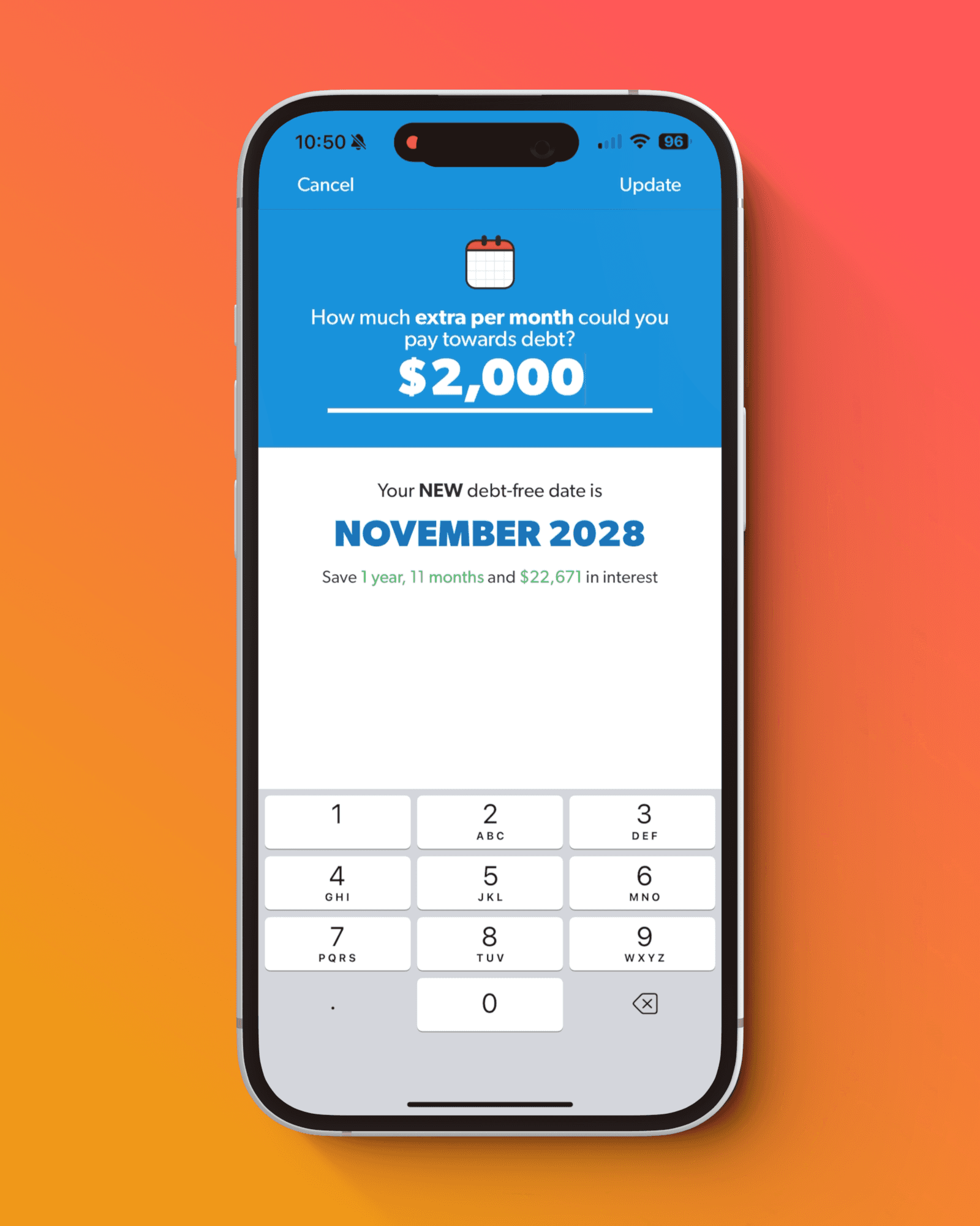 app screen asking how much extra could you pay
