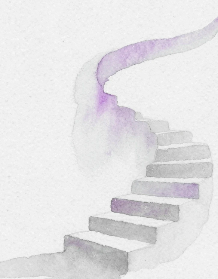 A circle of people sitting cross-legged, meditating with hands in a prayer position. Soft, warm lighting.