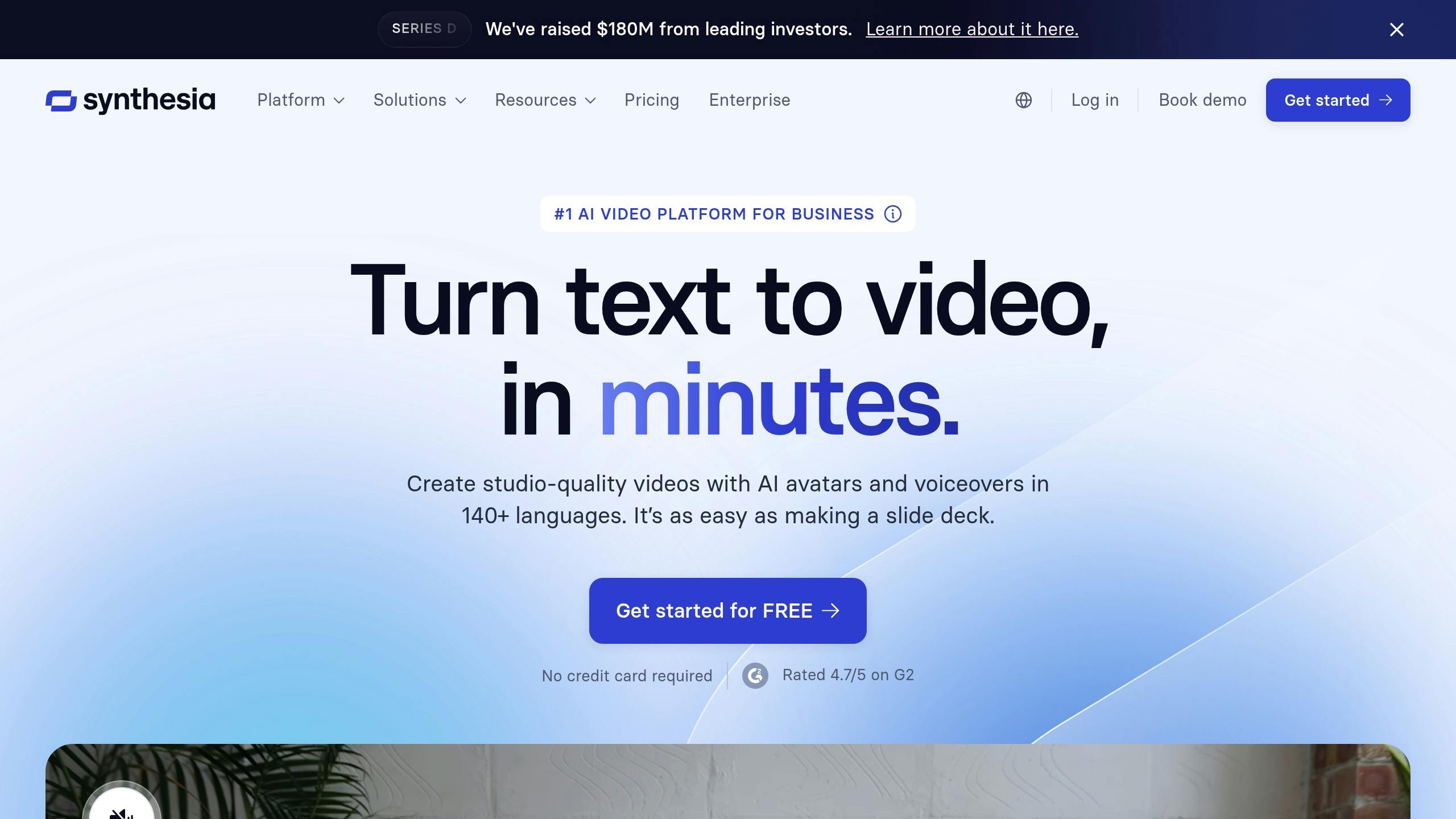 Synthesia platform showing AI avatar video creation with brand kit and enterprise collaboration tools