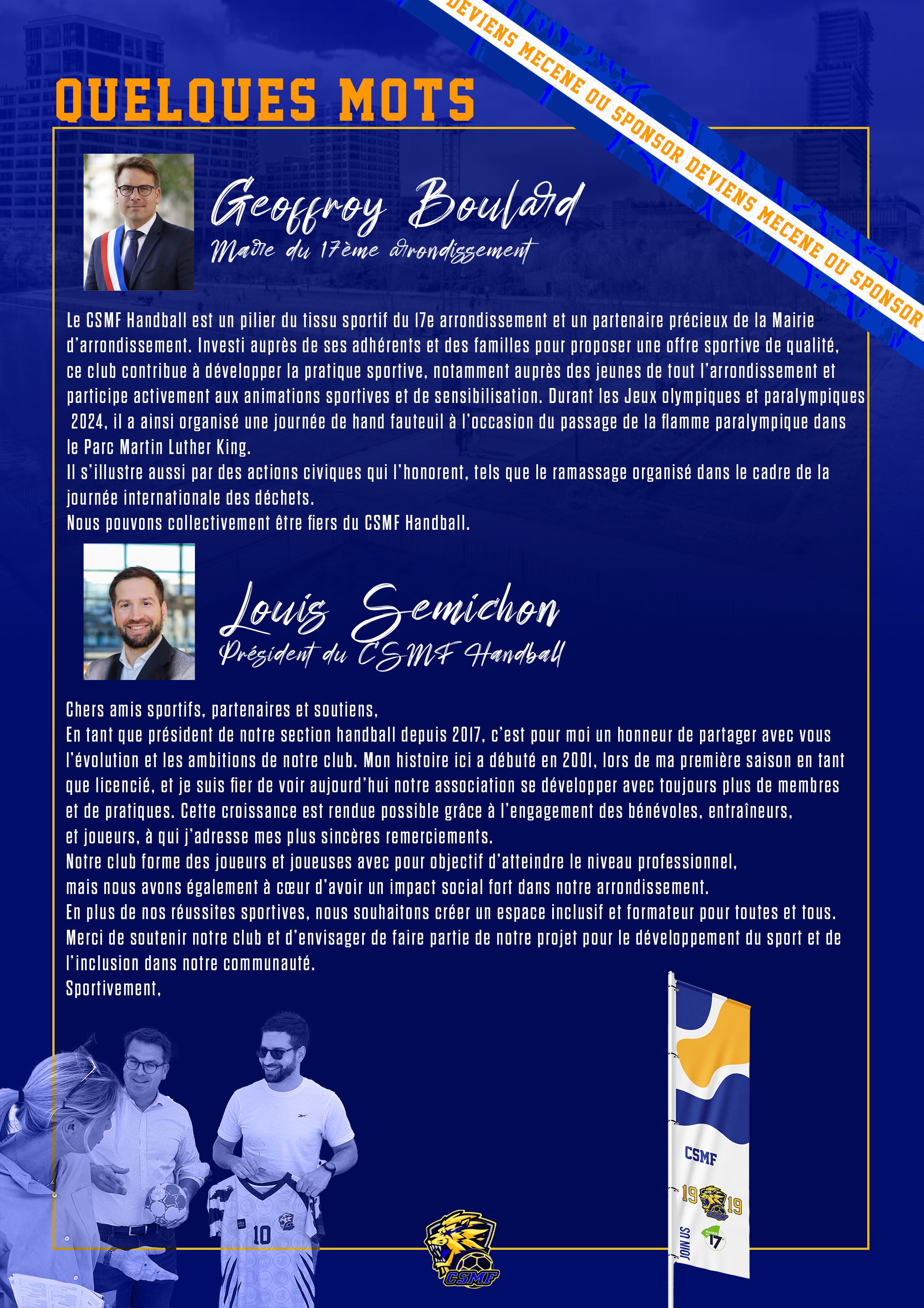 Discours du maire de Paris 75017 et du Président du CSMF Handball