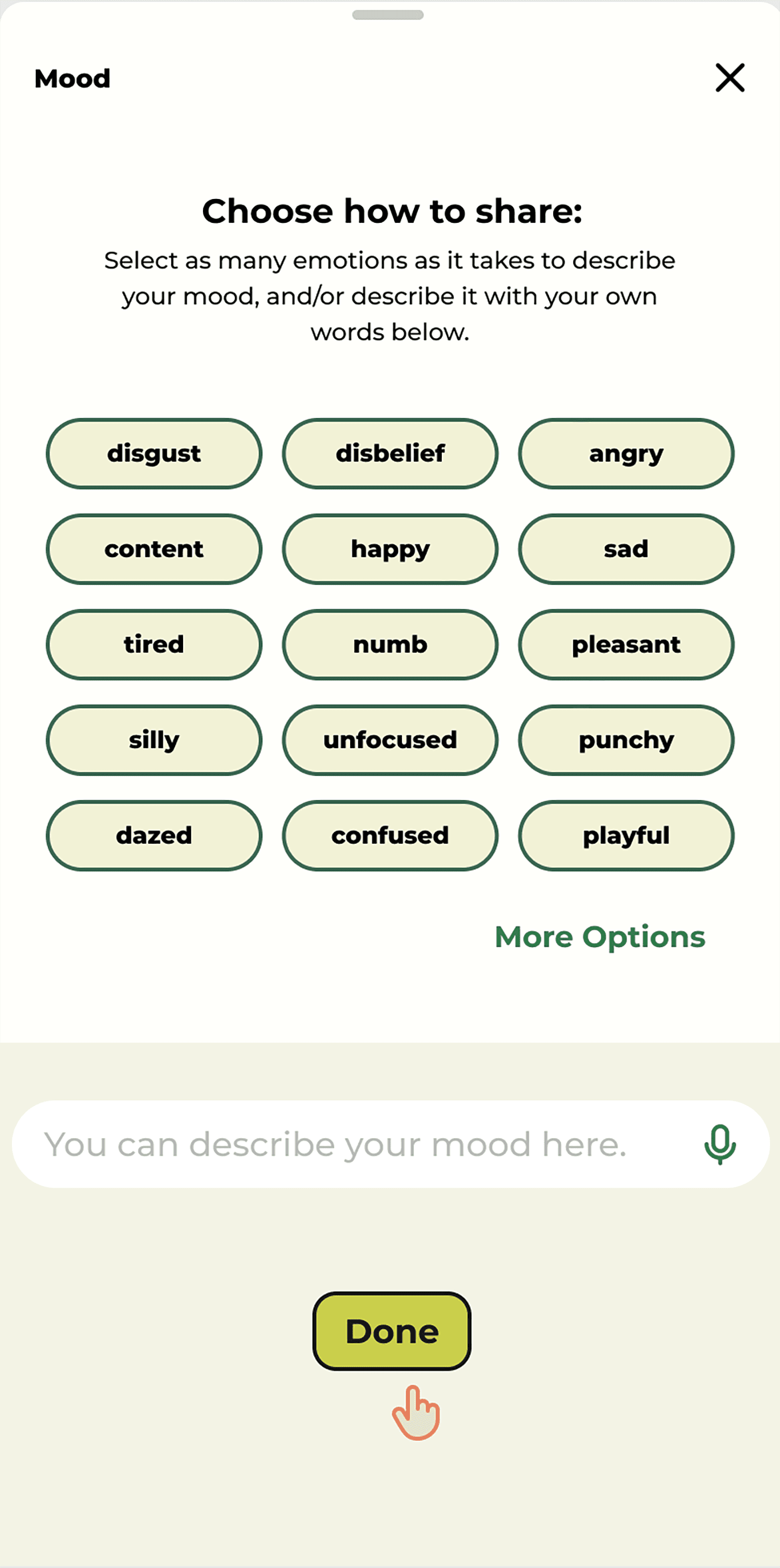 Early version Log Mood screen